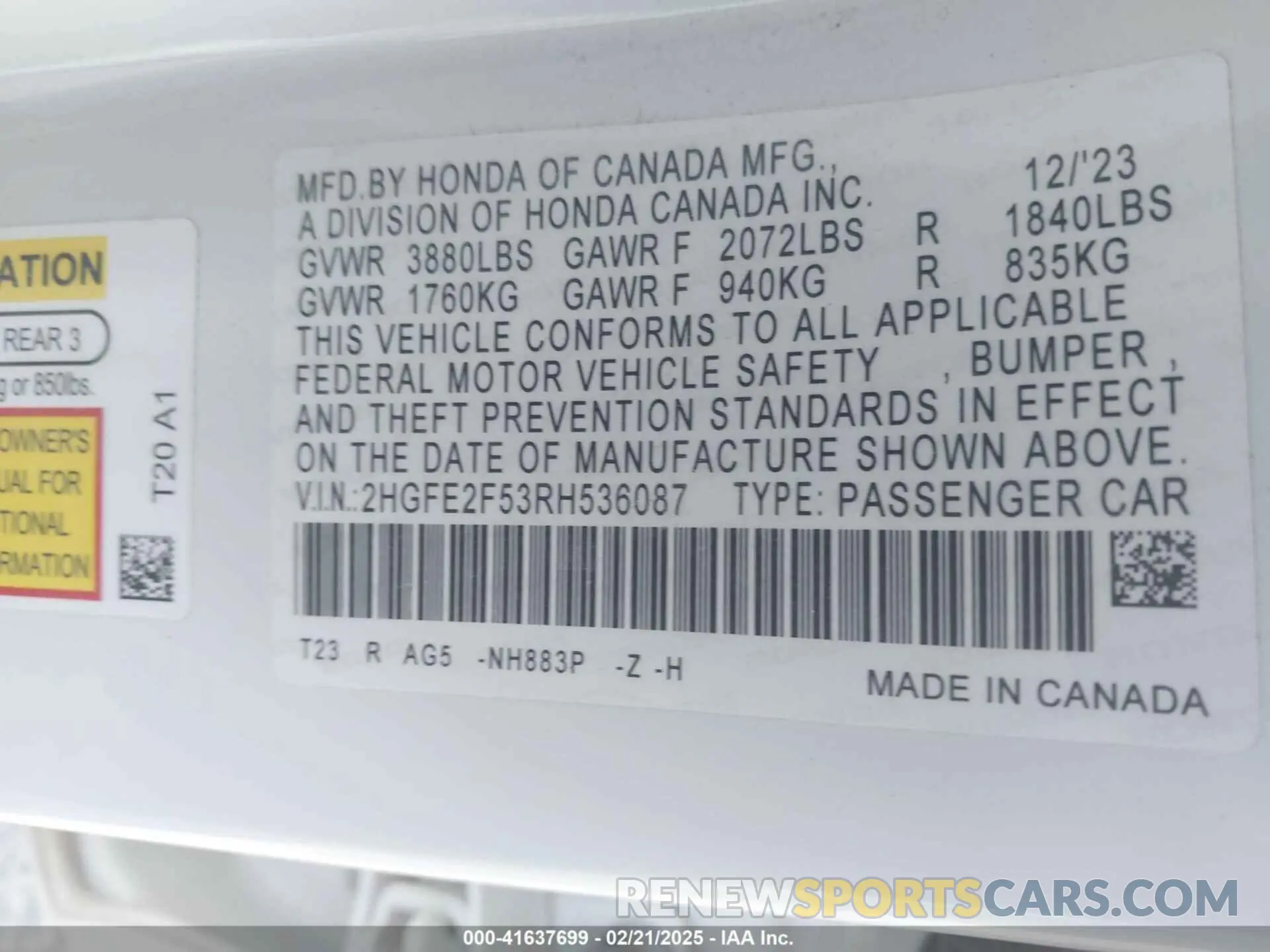 9 Photograph of a damaged car 2HGFE2F53RH536087 HONDA CIVIC 2024