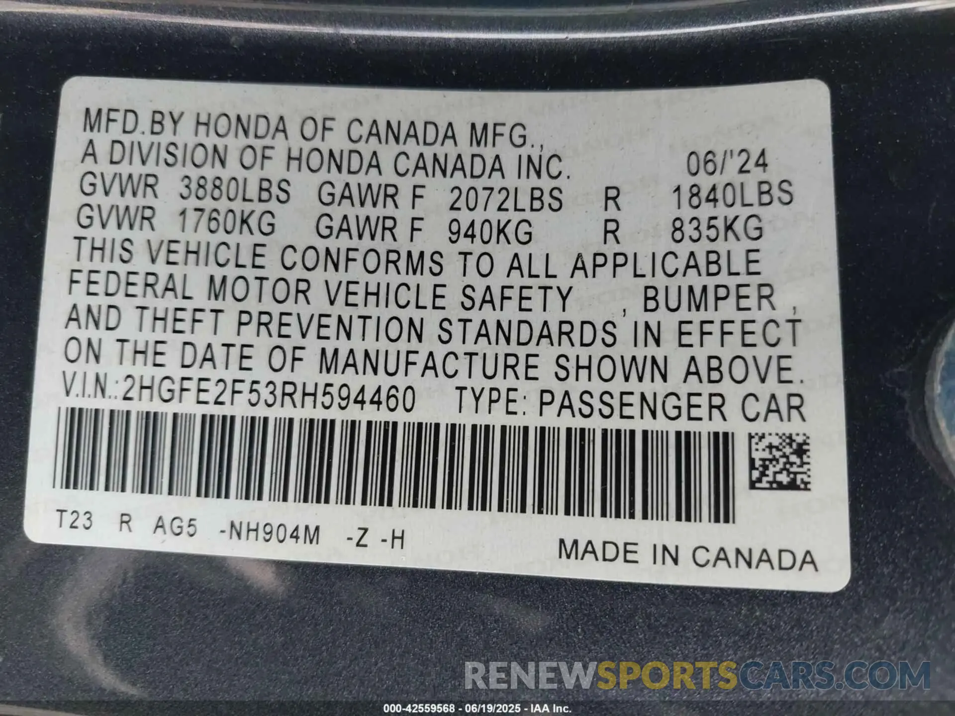 9 Photograph of a damaged car 2HGFE2F53RH594460 HONDA CIVIC 2024