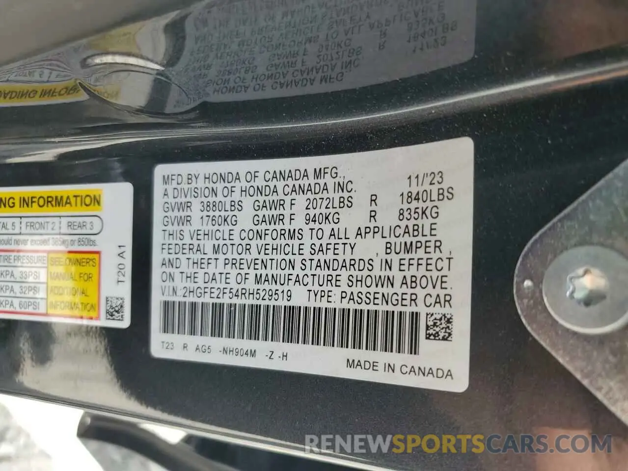 12 Photograph of a damaged car 2HGFE2F54RH529519 HONDA CIVIC 2024