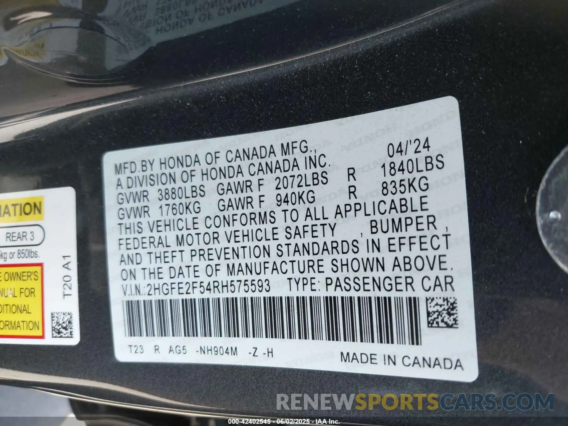 9 Photograph of a damaged car 2HGFE2F54RH575593 HONDA CIVIC 2024