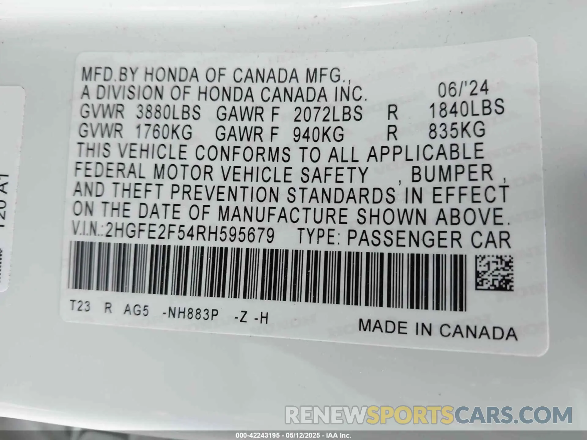 9 Photograph of a damaged car 2HGFE2F54RH595679 HONDA CIVIC 2024