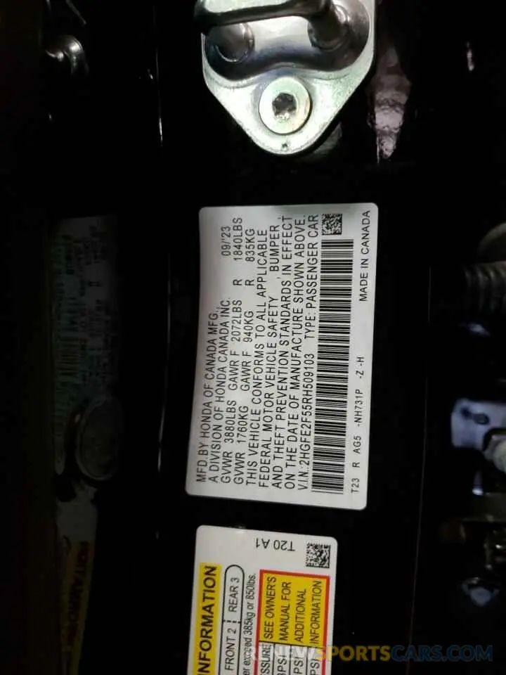 12 Photograph of a damaged car 2HGFE2F55RH509103 HONDA CIVIC 2024
