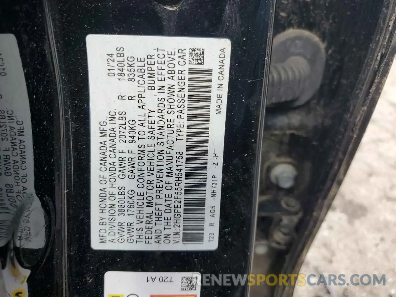 12 Photograph of a damaged car 2HGFE2F55RH541758 HONDA CIVIC 2024