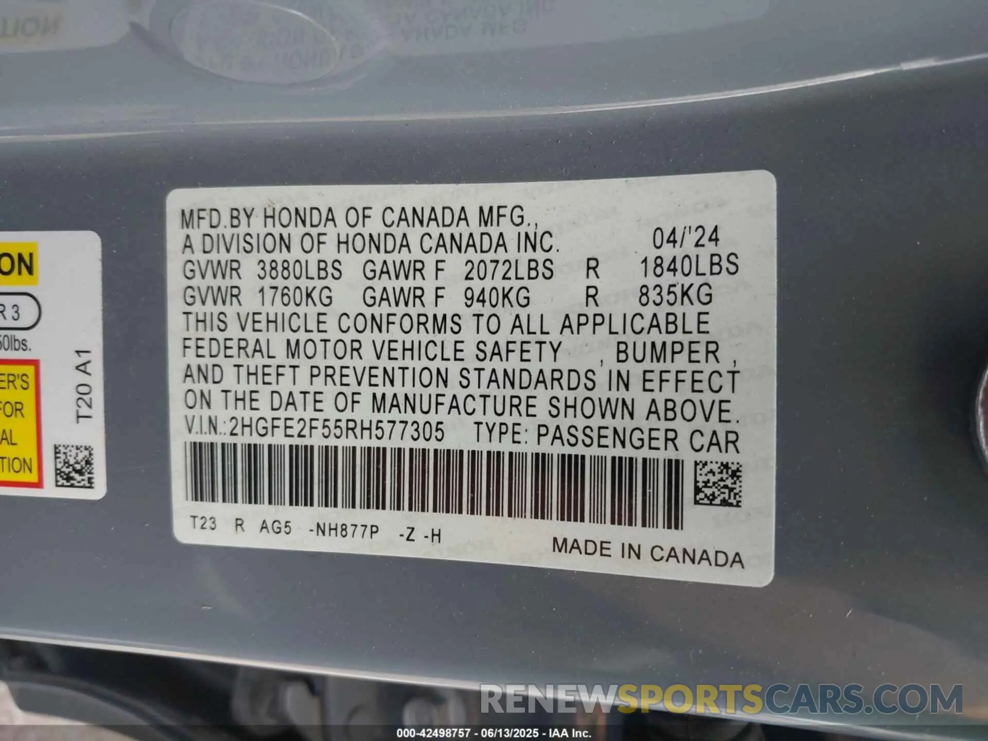9 Photograph of a damaged car 2HGFE2F55RH577305 HONDA CIVIC 2024