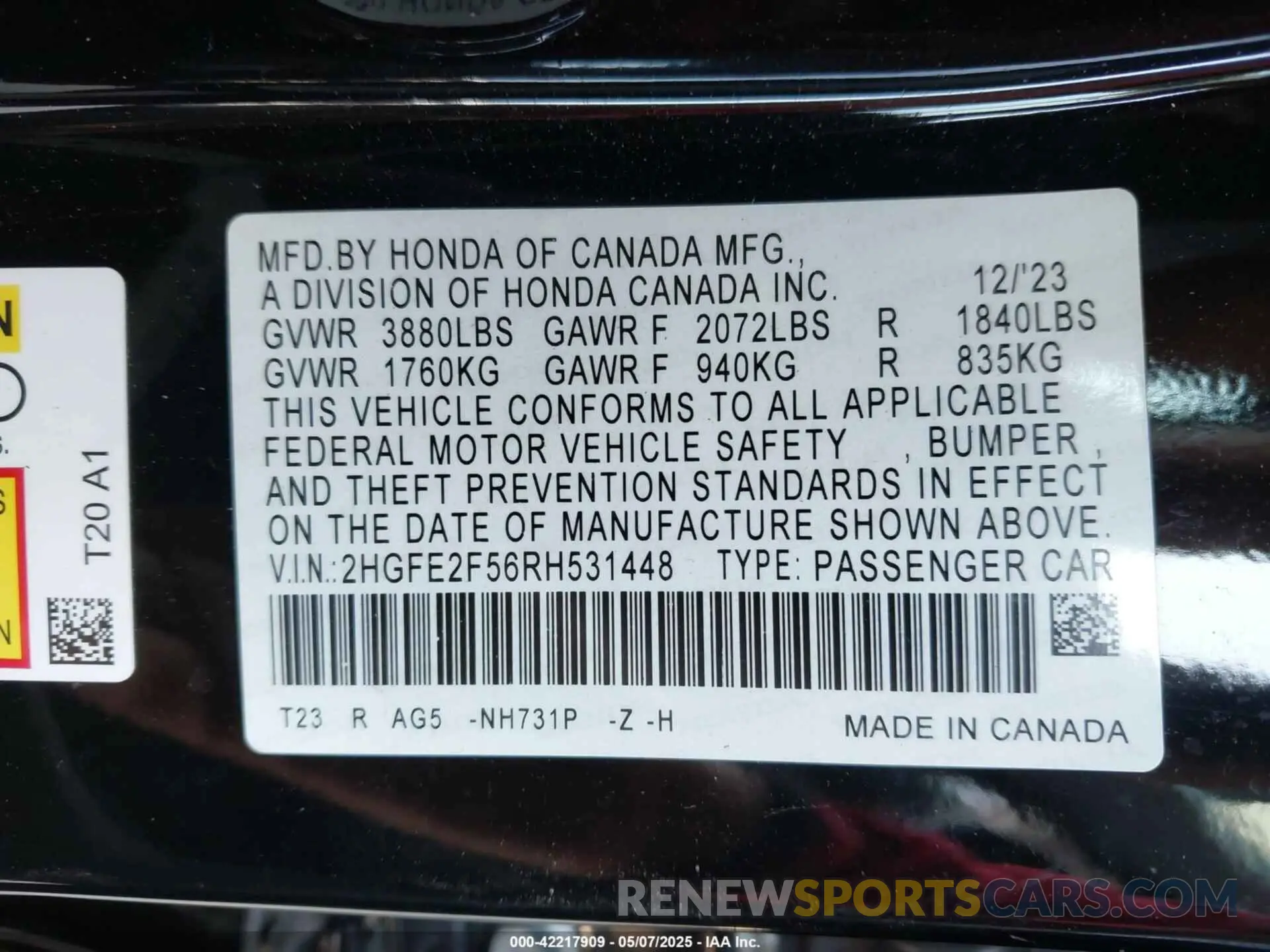 9 Photograph of a damaged car 2HGFE2F56RH531448 HONDA CIVIC 2024