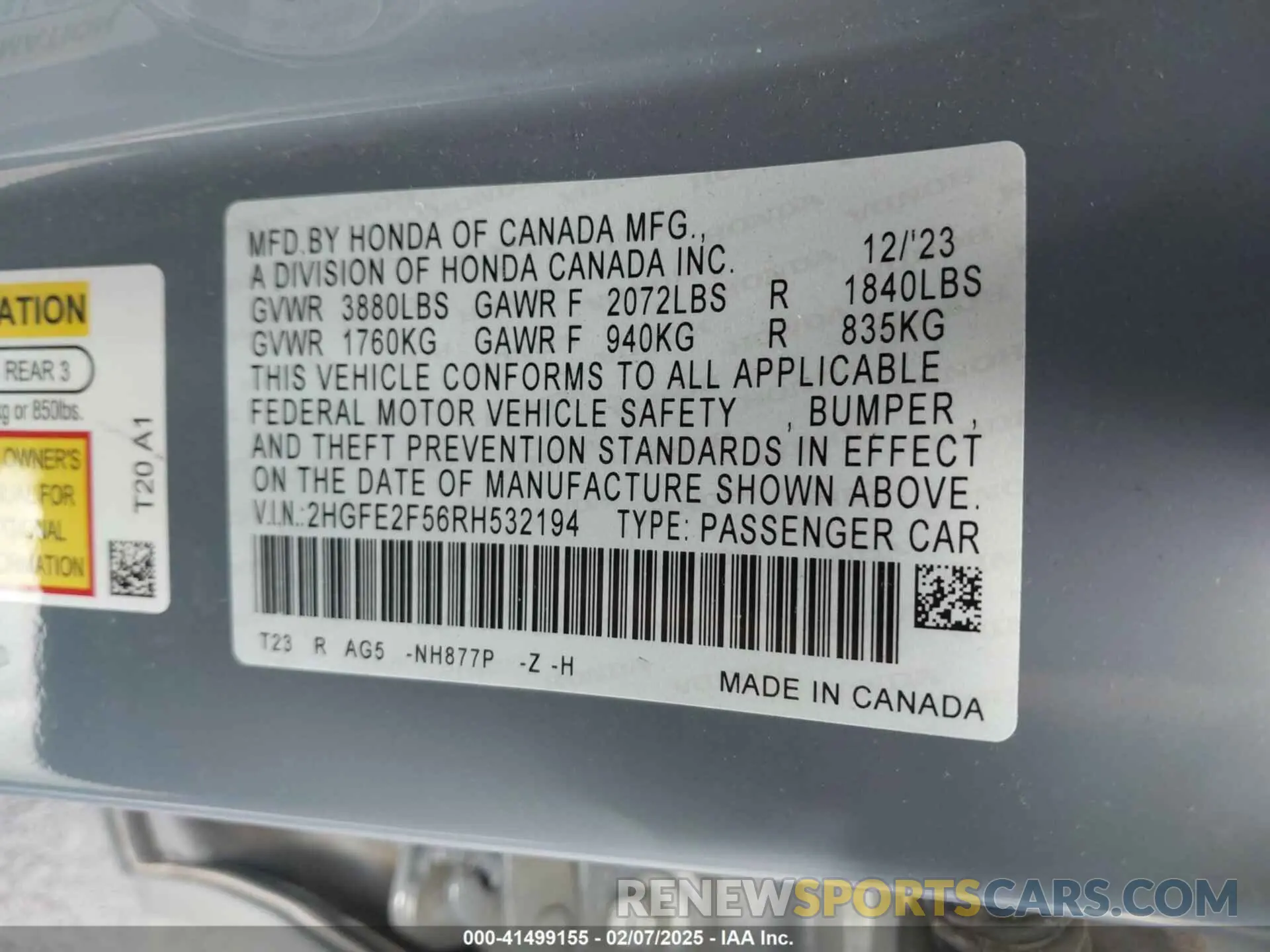 9 Photograph of a damaged car 2HGFE2F56RH532194 HONDA CIVIC 2024