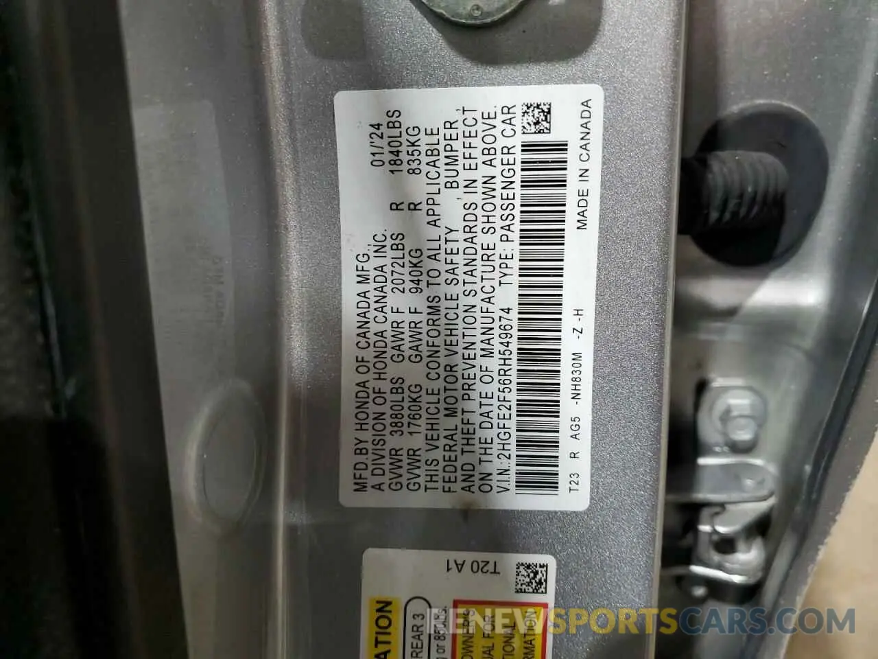 12 Photograph of a damaged car 2HGFE2F56RH549674 HONDA CIVIC 2024