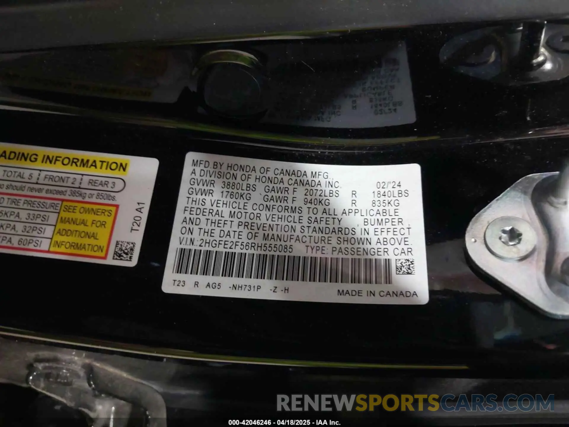 9 Photograph of a damaged car 2HGFE2F56RH555085 HONDA CIVIC 2024