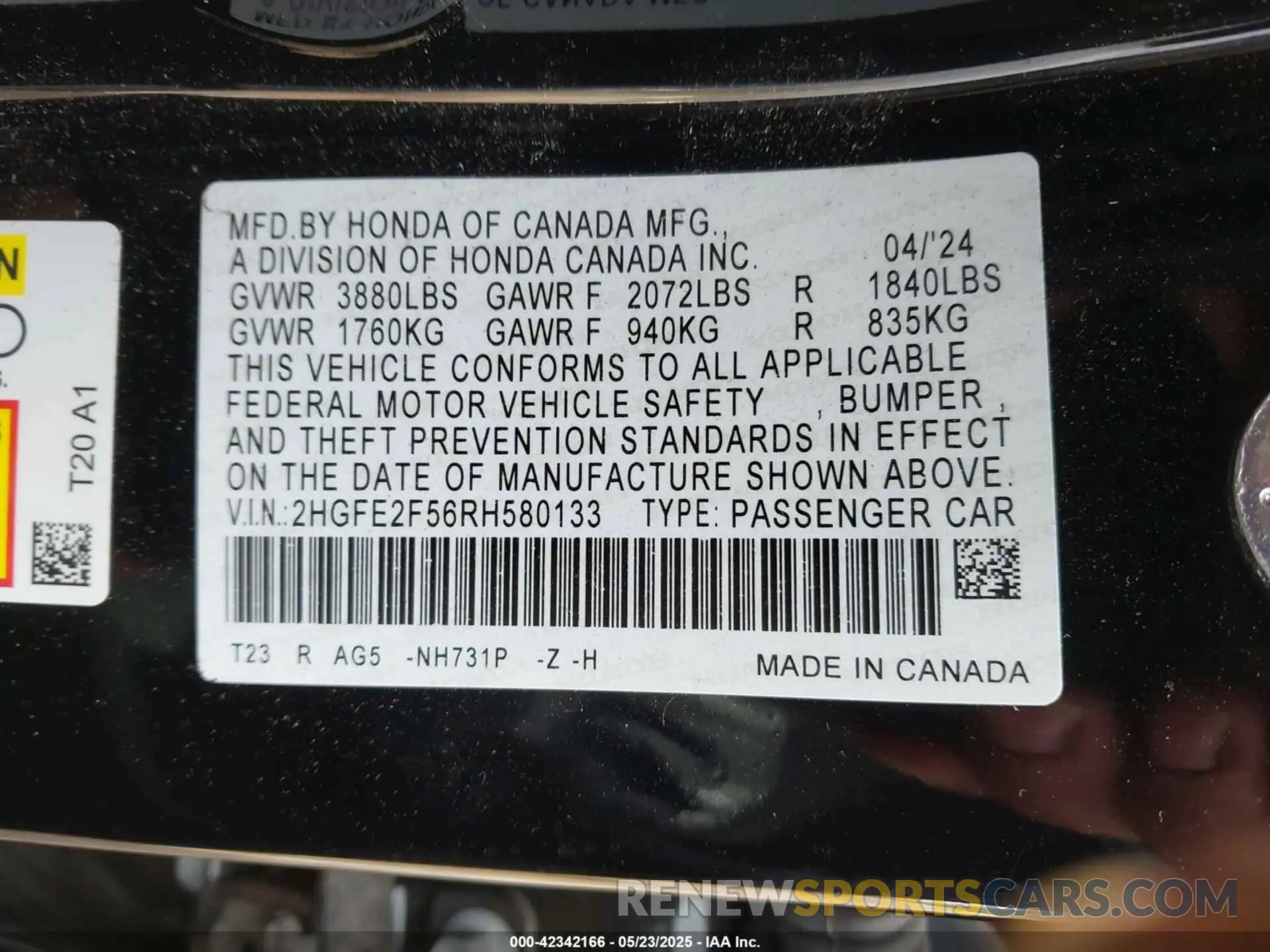 9 Photograph of a damaged car 2HGFE2F56RH580133 HONDA CIVIC 2024