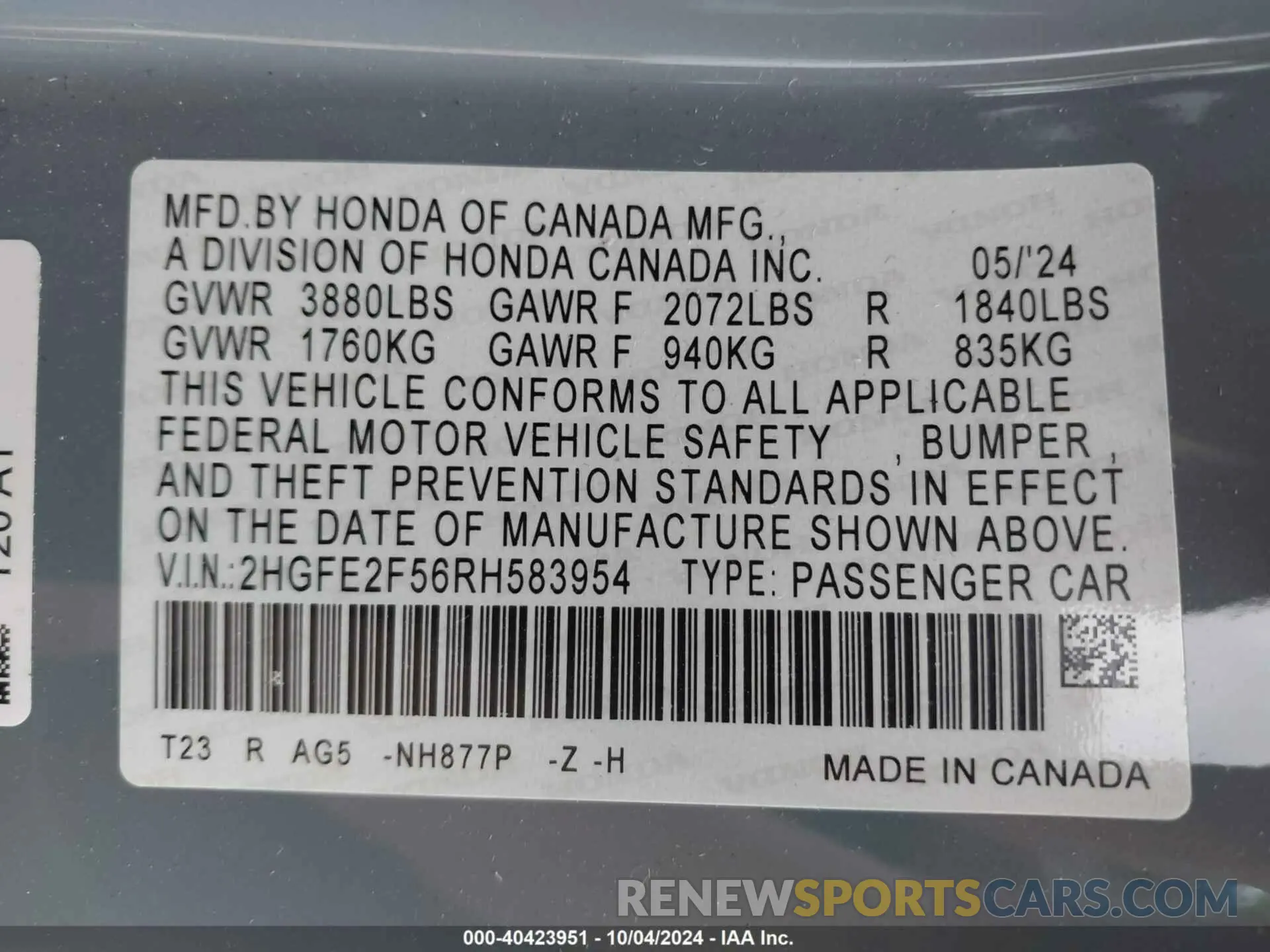 9 Photograph of a damaged car 2HGFE2F56RH583954 HONDA CIVIC 2024