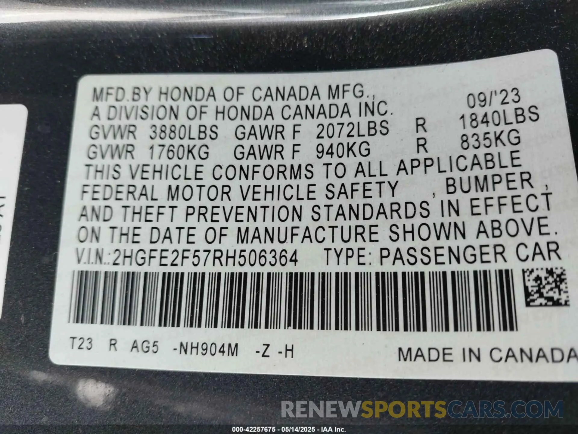 9 Photograph of a damaged car 2HGFE2F57RH506364 HONDA CIVIC 2024