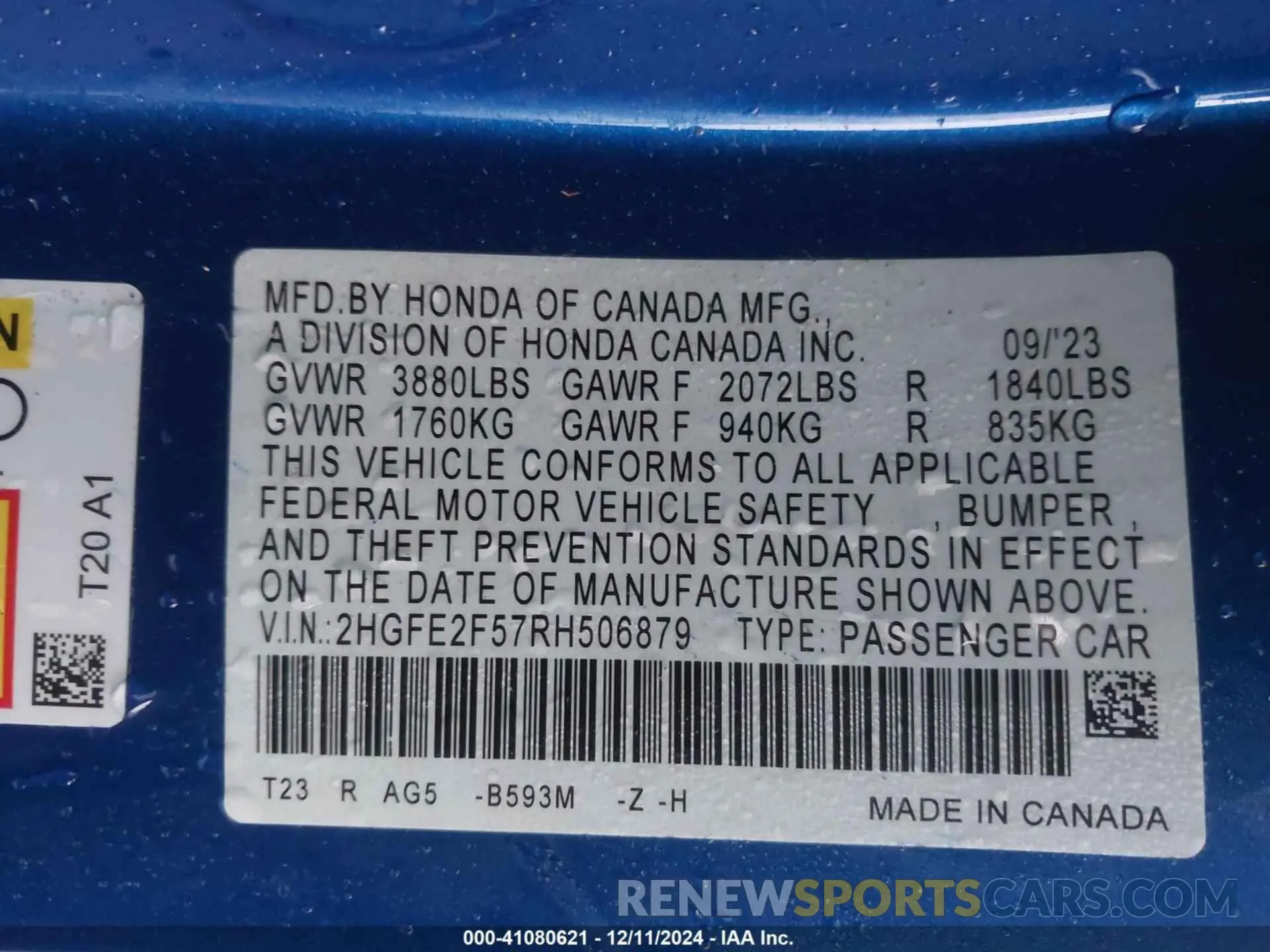 9 Photograph of a damaged car 2HGFE2F57RH506879 HONDA CIVIC 2024