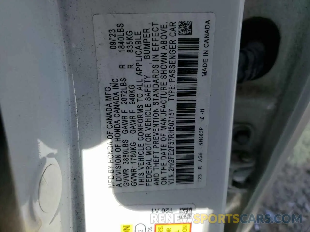 12 Photograph of a damaged car 2HGFE2F57RH507157 HONDA CIVIC 2024