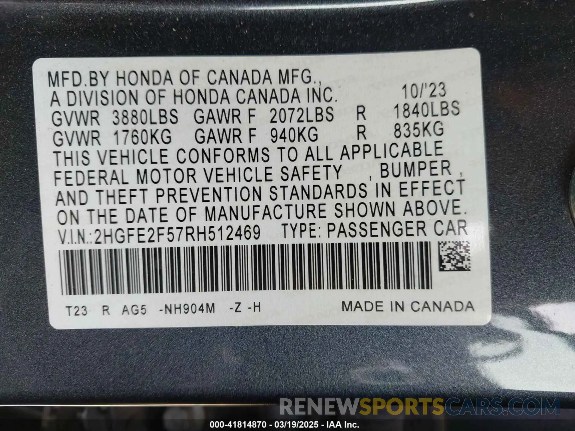 9 Photograph of a damaged car 2HGFE2F57RH512469 HONDA CIVIC 2024