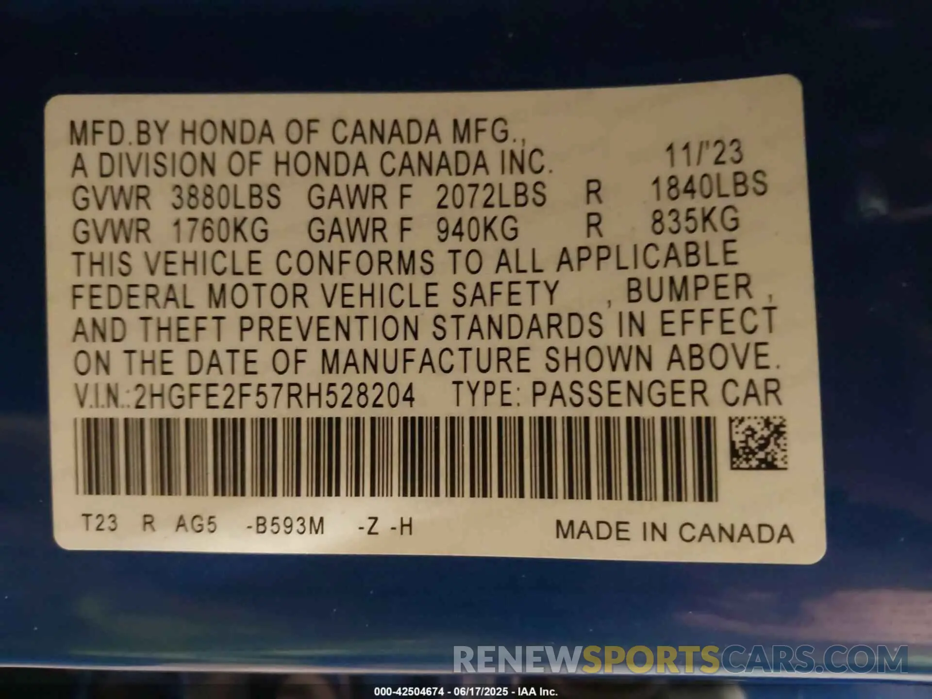 9 Photograph of a damaged car 2HGFE2F57RH528204 HONDA CIVIC 2024