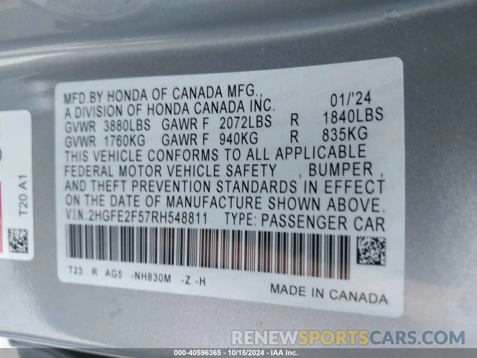 9 Photograph of a damaged car 2HGFE2F57RH548811 HONDA CIVIC 2024