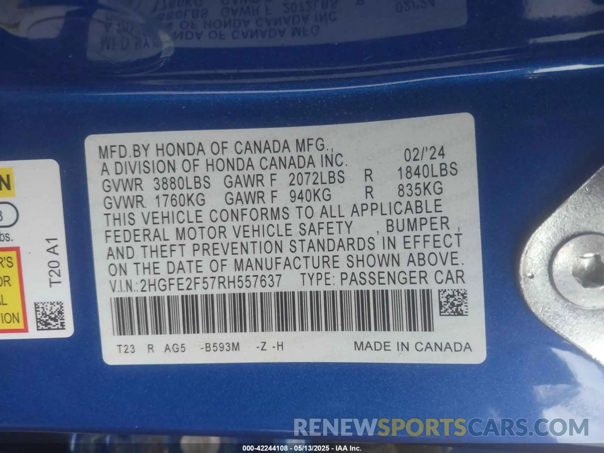 9 Photograph of a damaged car 2HGFE2F57RH557637 HONDA CIVIC 2024