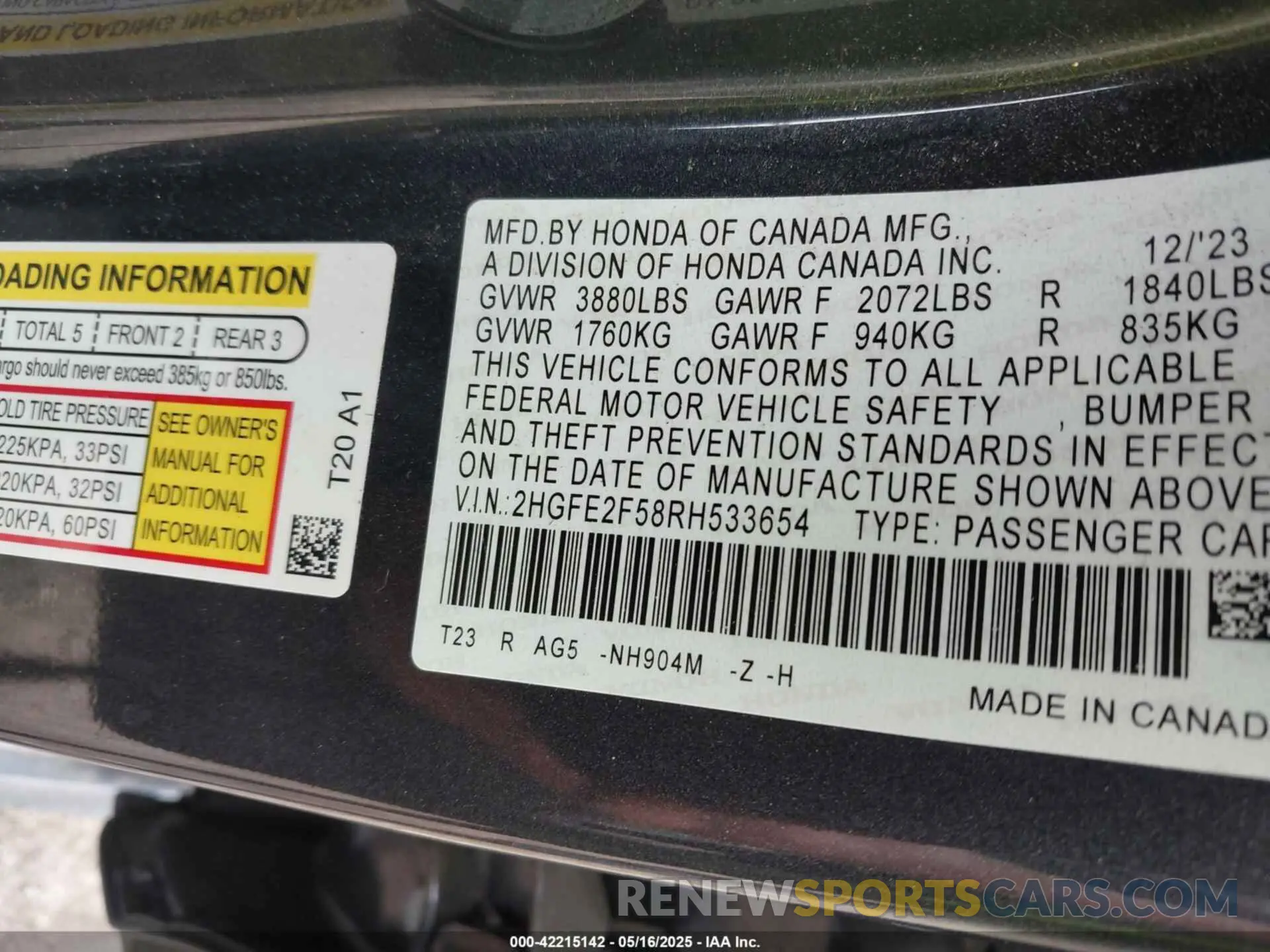 9 Photograph of a damaged car 2HGFE2F58RH533654 HONDA CIVIC 2024