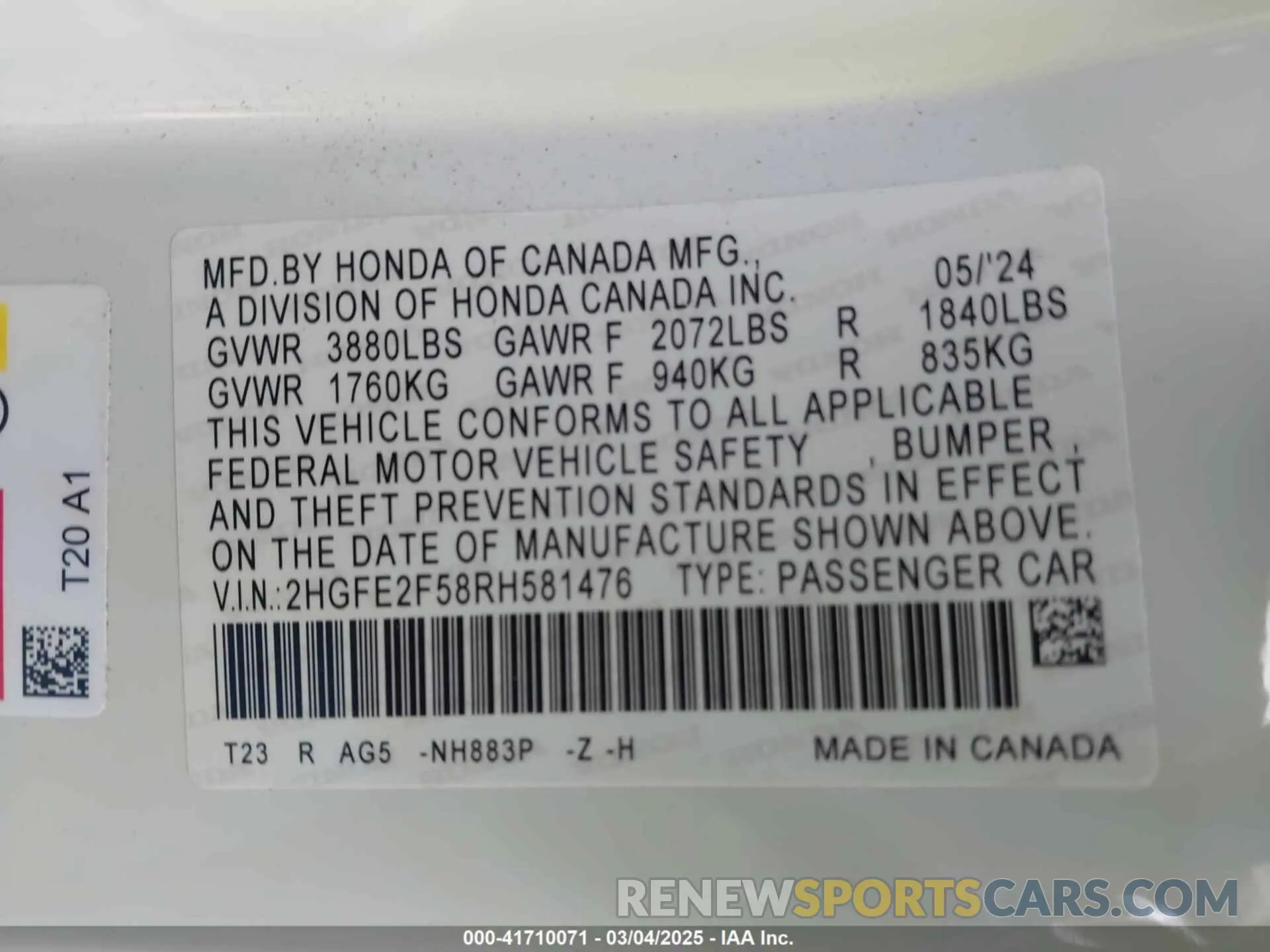 9 Photograph of a damaged car 2HGFE2F58RH581476 HONDA CIVIC 2024