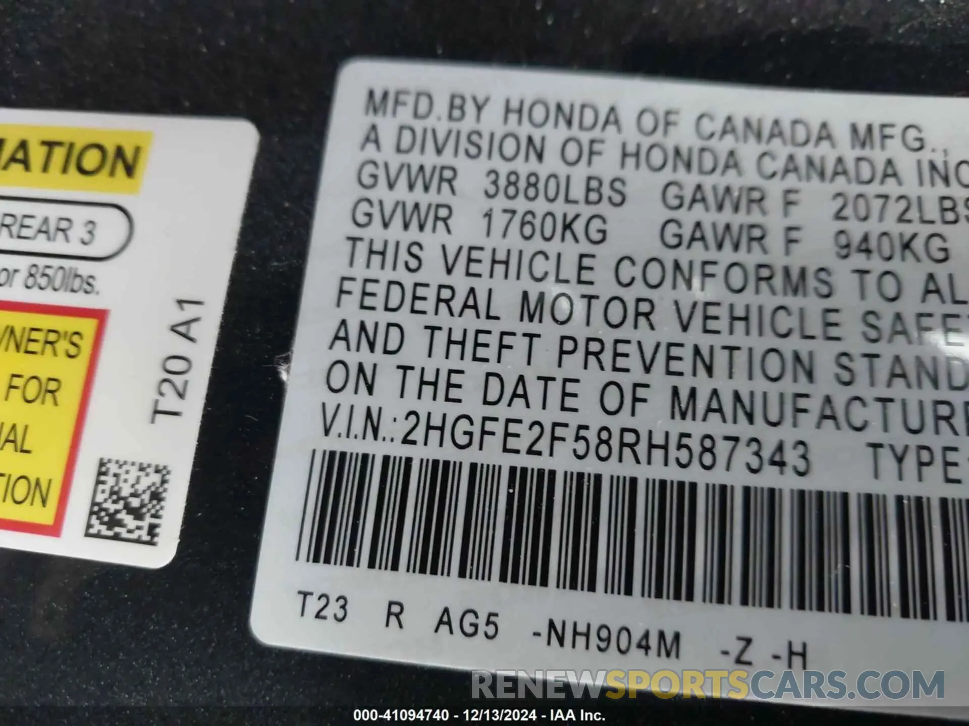 9 Photograph of a damaged car 2HGFE2F58RH587343 HONDA CIVIC 2024