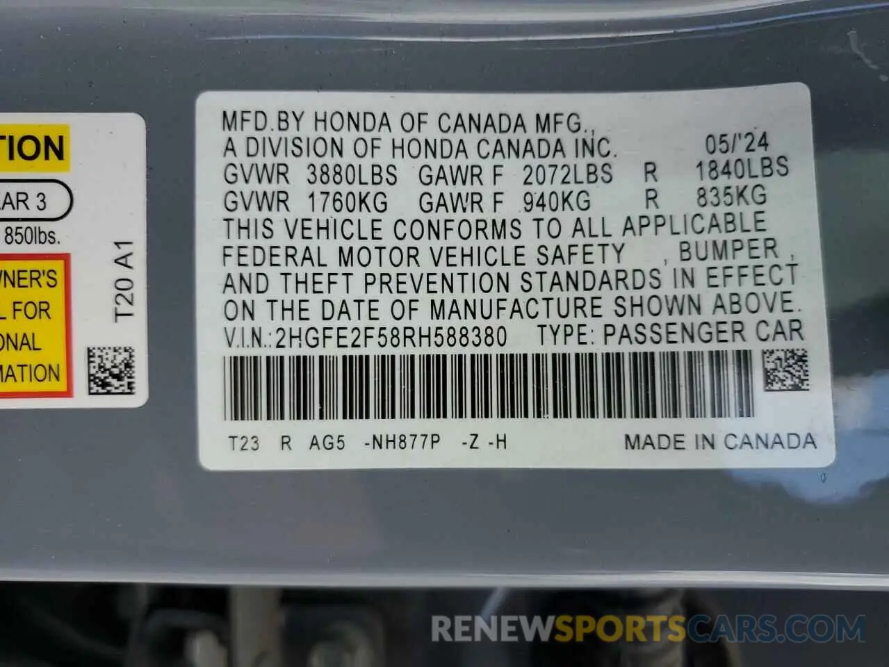 12 Photograph of a damaged car 2HGFE2F58RH588380 HONDA CIVIC 2024