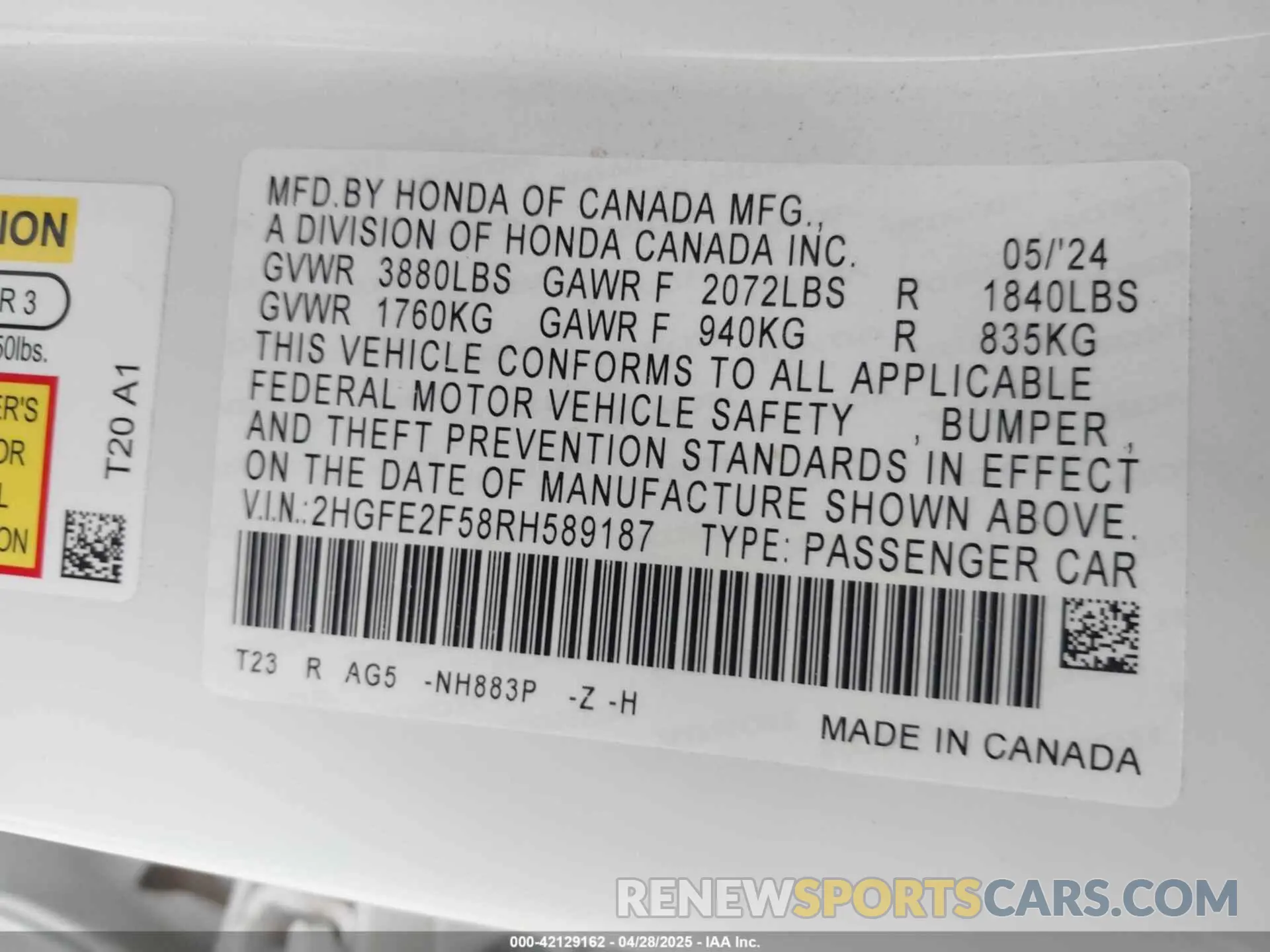 9 Photograph of a damaged car 2HGFE2F58RH589187 HONDA CIVIC 2024