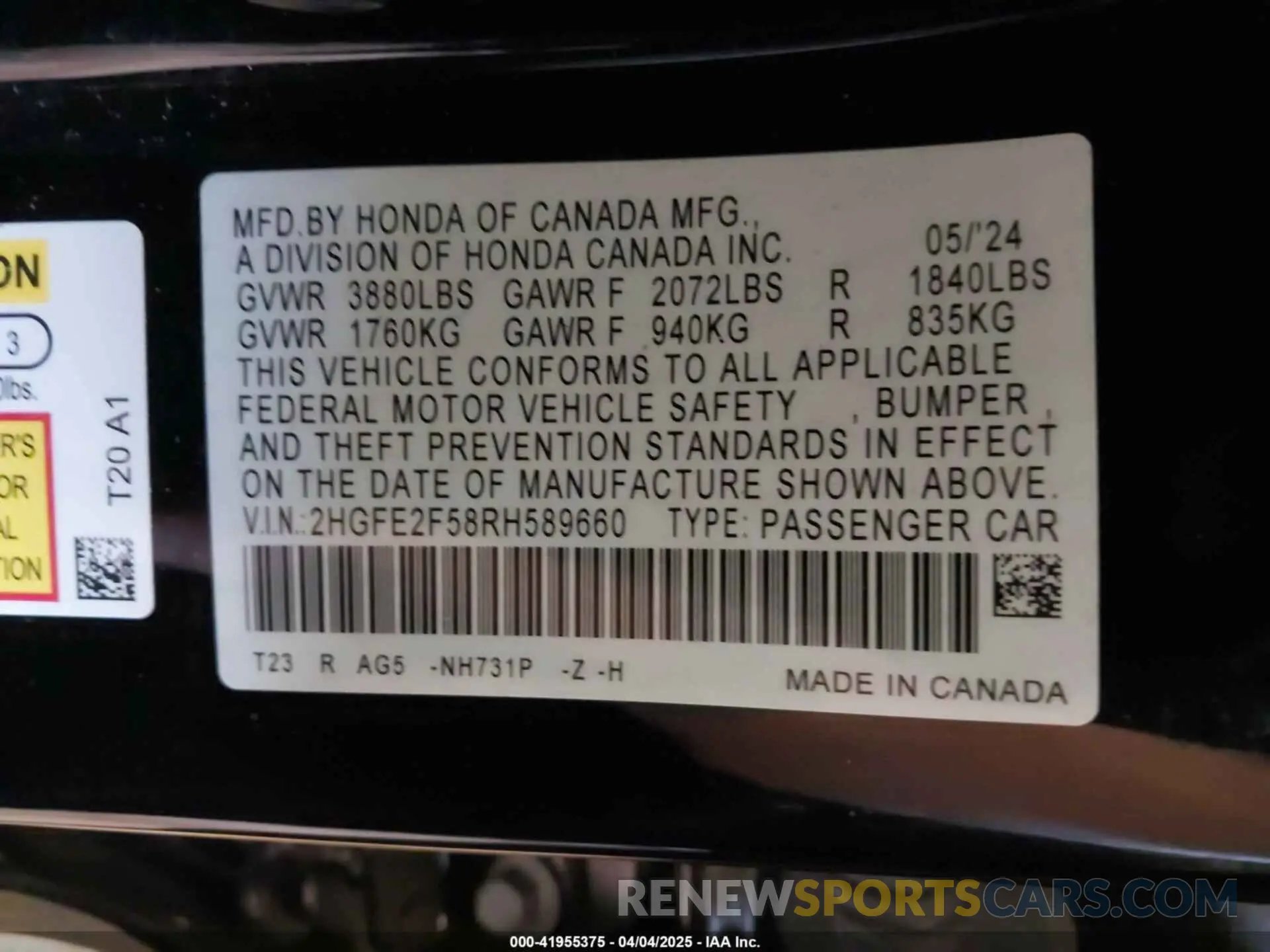 9 Photograph of a damaged car 2HGFE2F58RH589660 HONDA CIVIC 2024