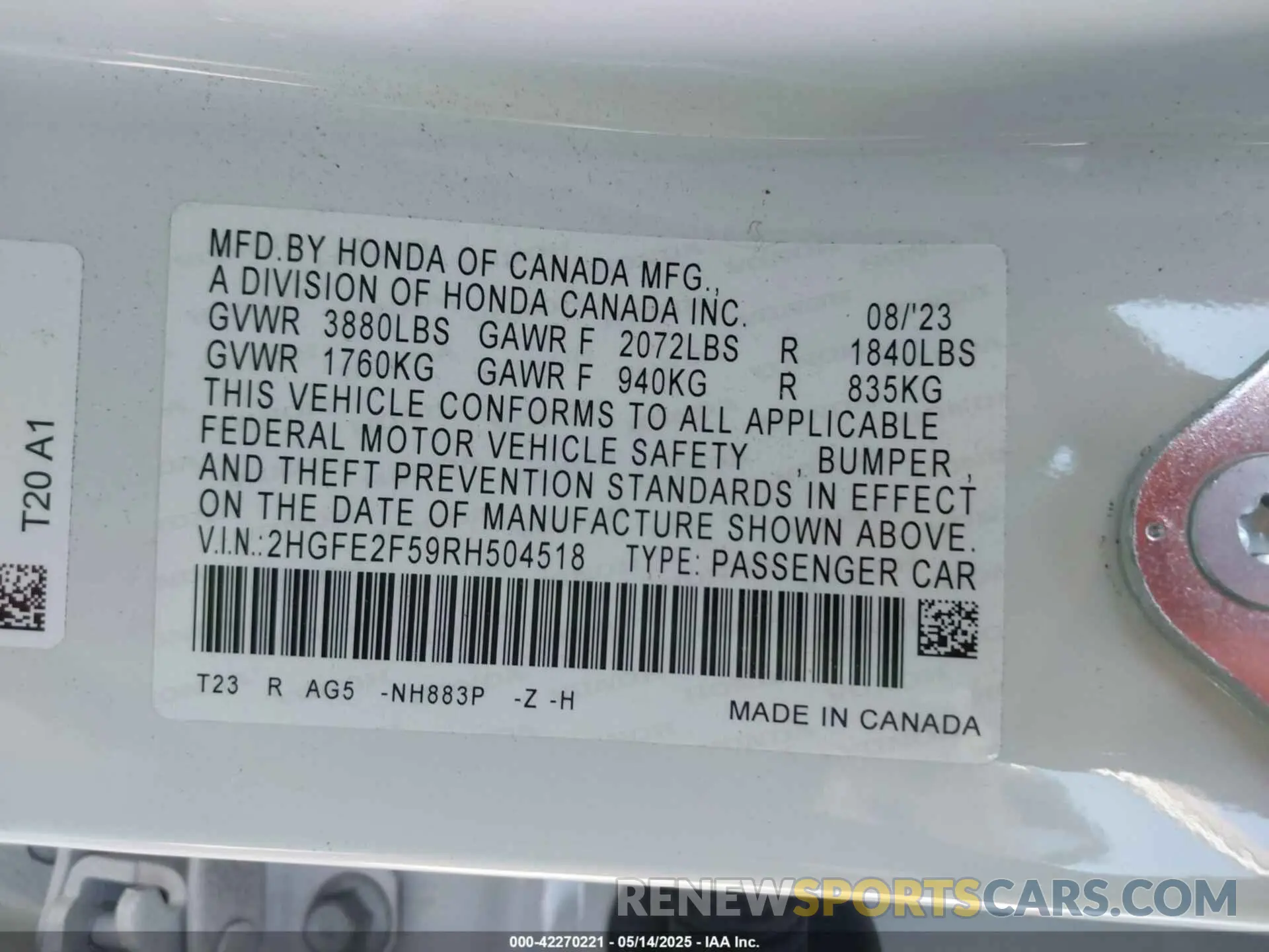 9 Photograph of a damaged car 2HGFE2F59RH504518 HONDA CIVIC 2024