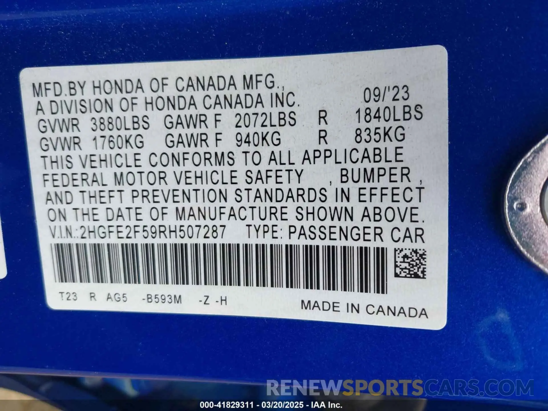 9 Photograph of a damaged car 2HGFE2F59RH507287 HONDA CIVIC 2024