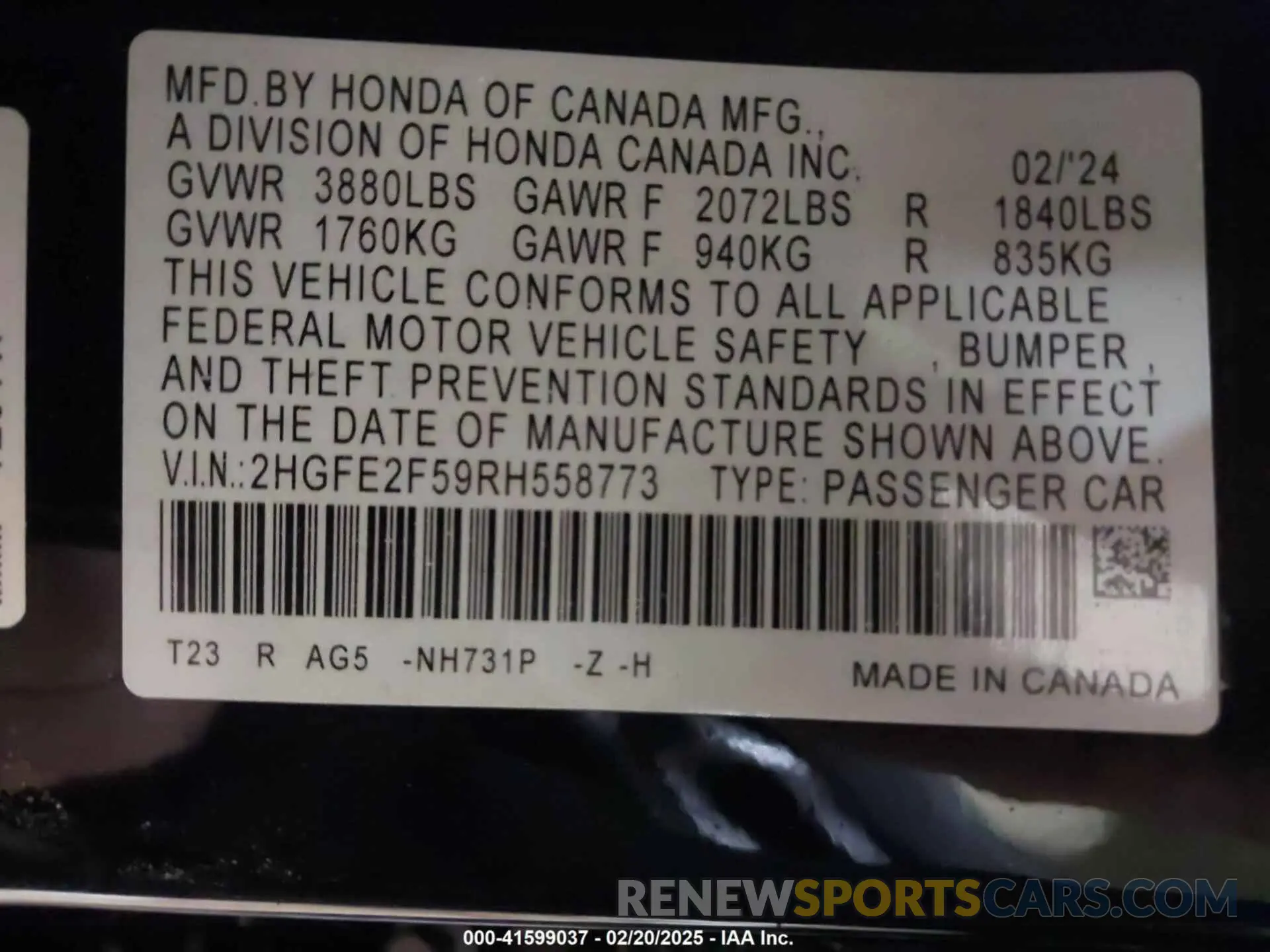 9 Photograph of a damaged car 2HGFE2F59RH558773 HONDA CIVIC 2024