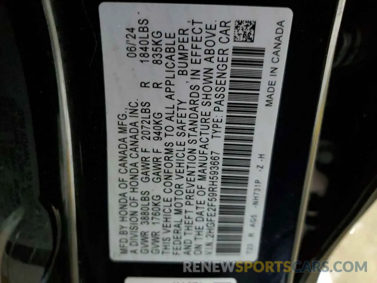 12 Photograph of a damaged car 2HGFE2F59RH593667 HONDA CIVIC 2024
