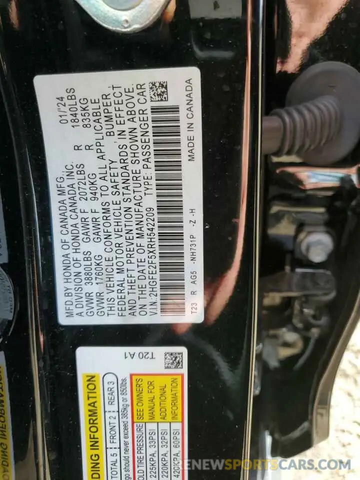 14 Photograph of a damaged car 2HGFE2F5XRH542209 HONDA CIVIC 2024