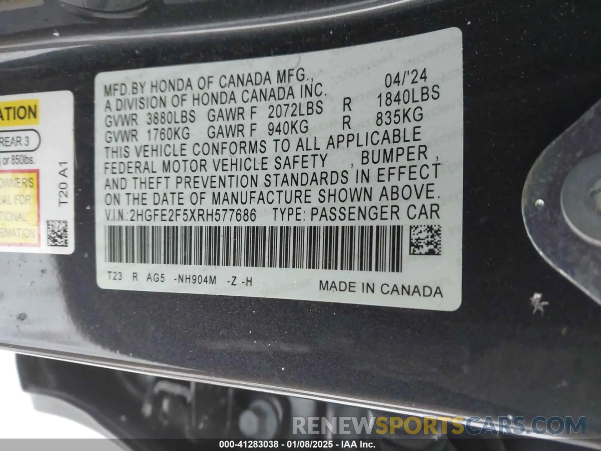 9 Photograph of a damaged car 2HGFE2F5XRH577686 HONDA CIVIC 2024