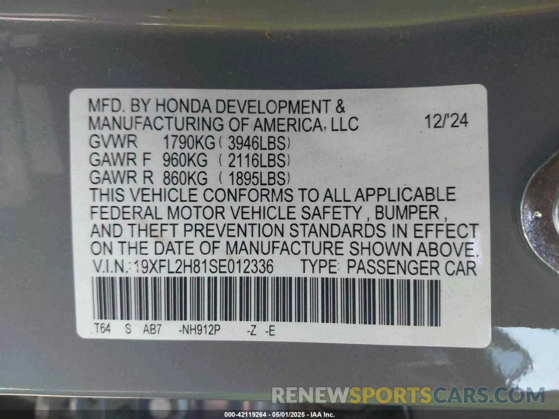 9 Photograph of a damaged car 19XFL2H81SE012336 HONDA CIVIC 2025