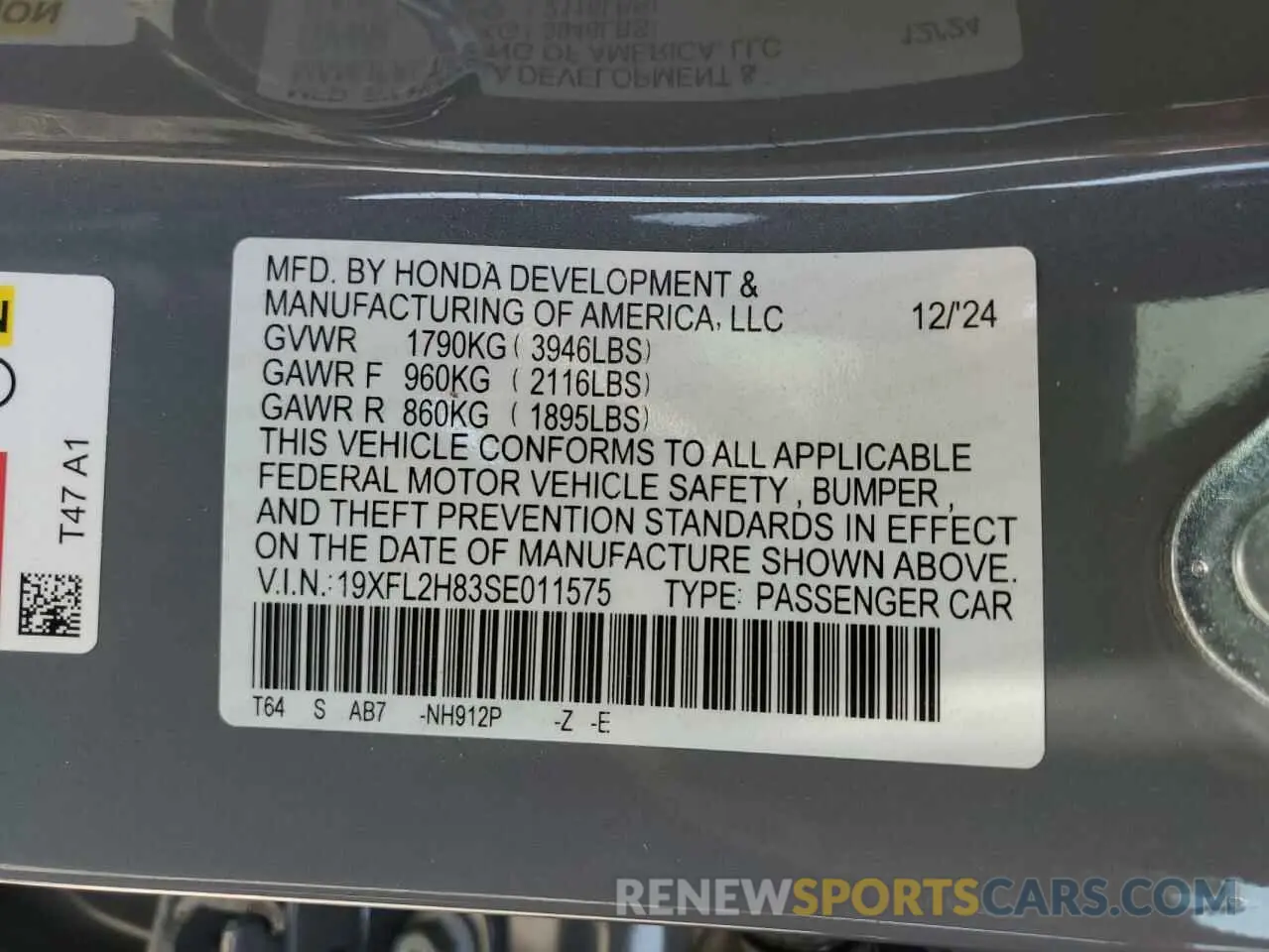 14 Photograph of a damaged car 19XFL2H83SE011575 HONDA CIVIC 2025