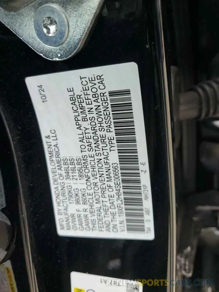 12 Photograph of a damaged car 19XFL2H84SE006563 HONDA CIVIC 2025