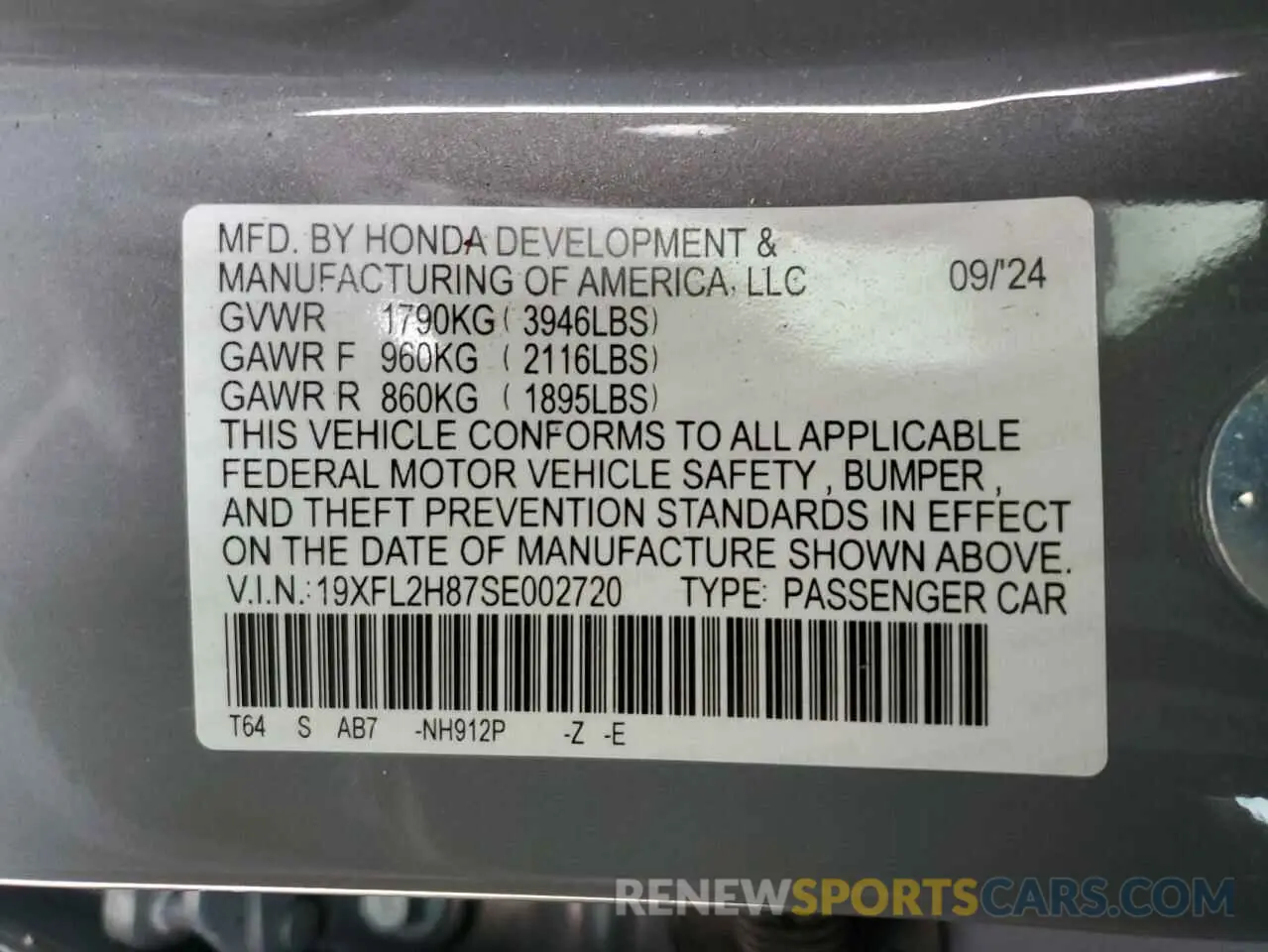 12 Photograph of a damaged car 19XFL2H87SE002720 HONDA CIVIC 2025