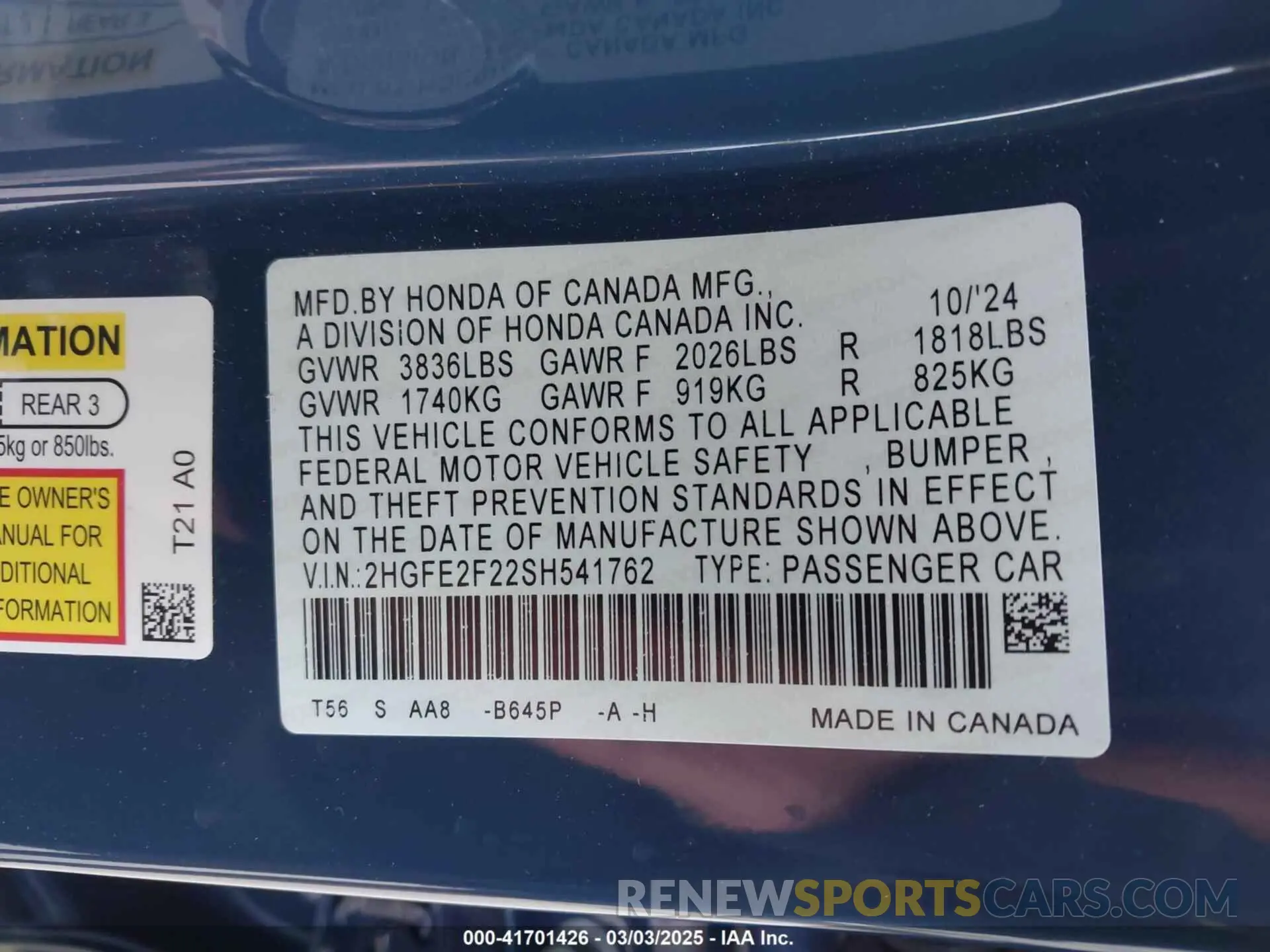 9 Photograph of a damaged car 2HGFE2F22SH541762 HONDA CIVIC 2025