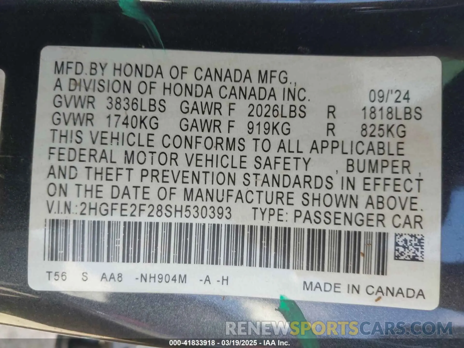 9 Photograph of a damaged car 2HGFE2F28SH530393 HONDA CIVIC 2025