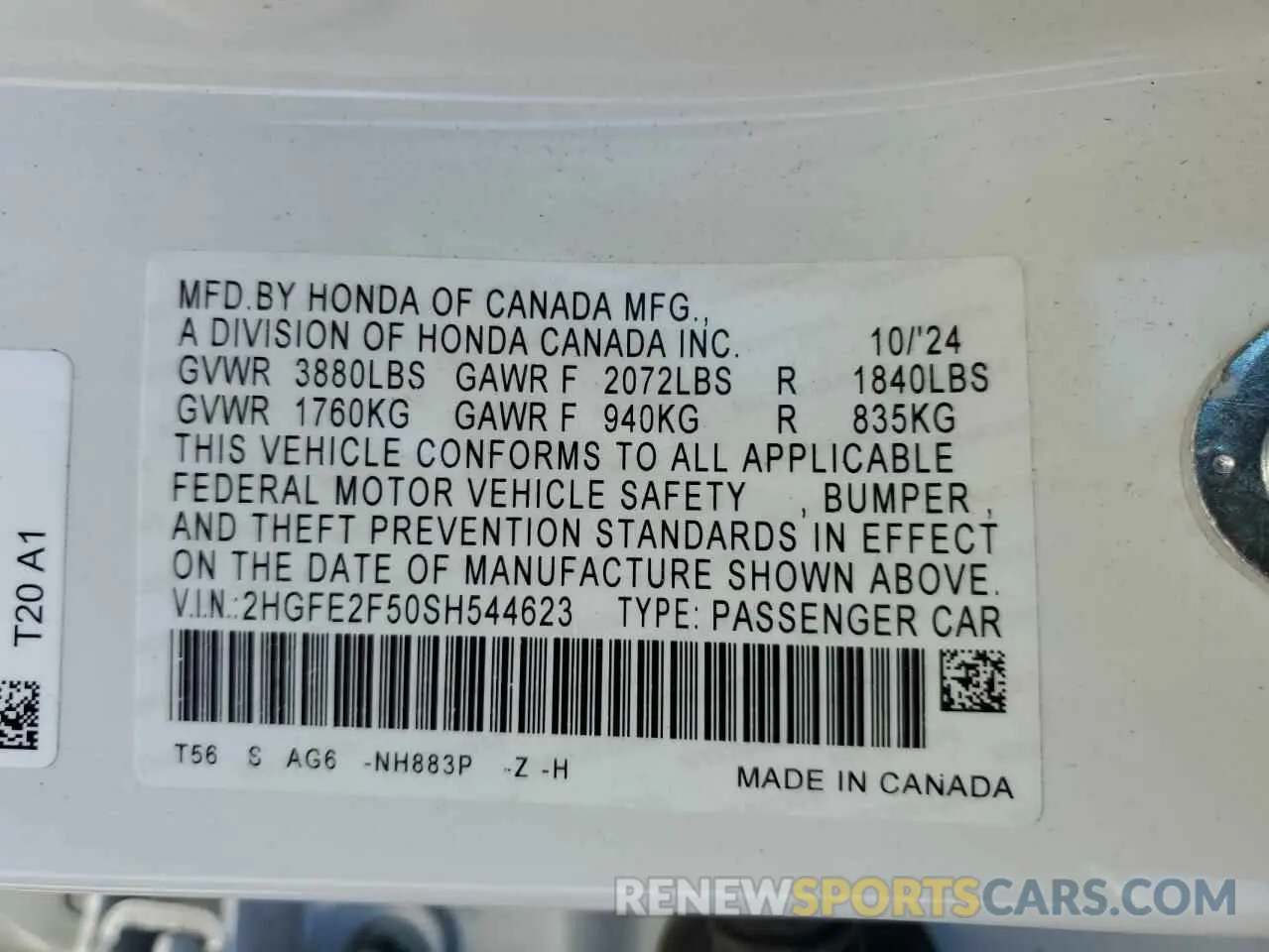 12 Photograph of a damaged car 2HGFE2F50SH544623 HONDA CIVIC 2025