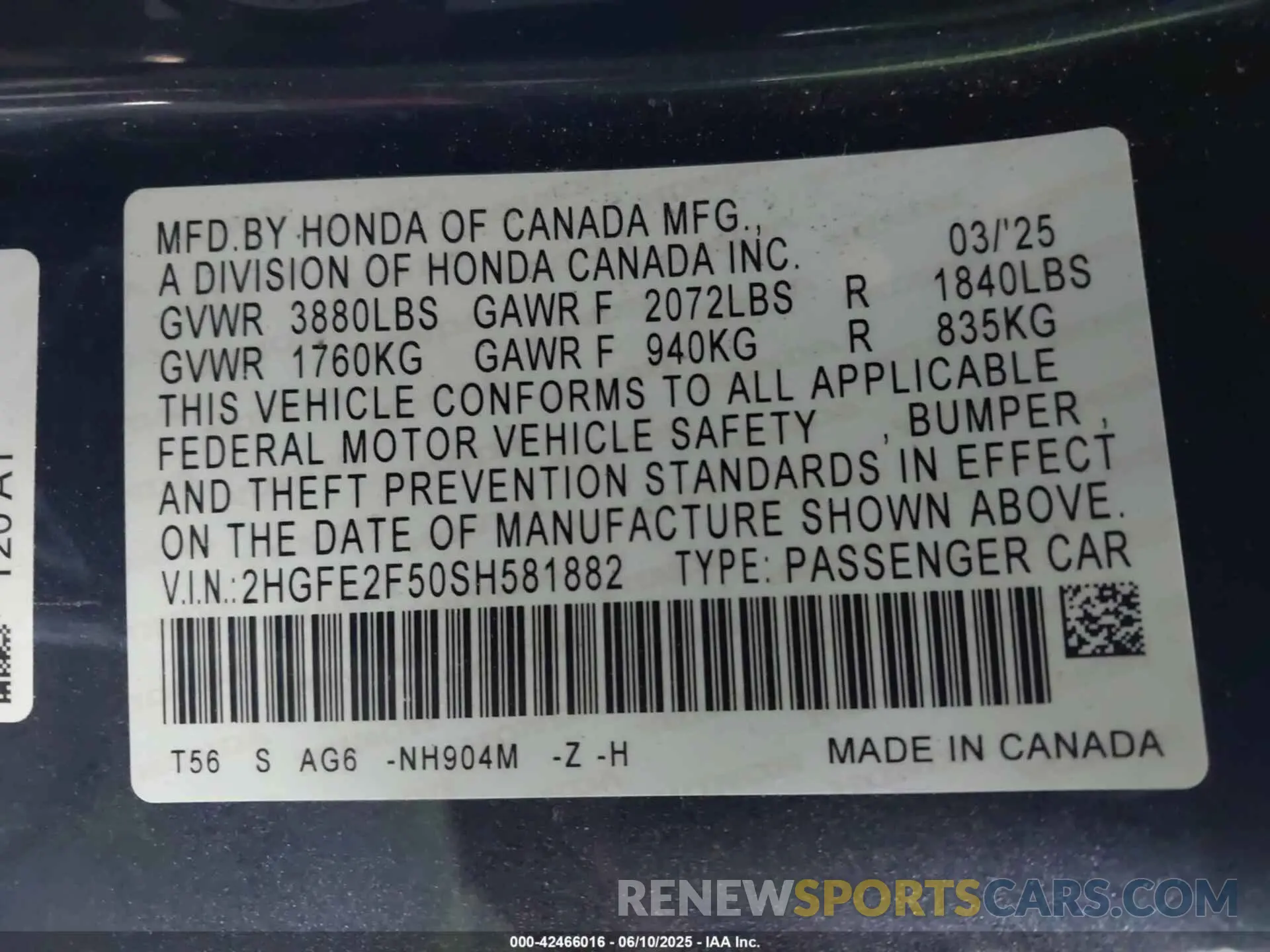 9 Photograph of a damaged car 2HGFE2F50SH581882 HONDA CIVIC 2025