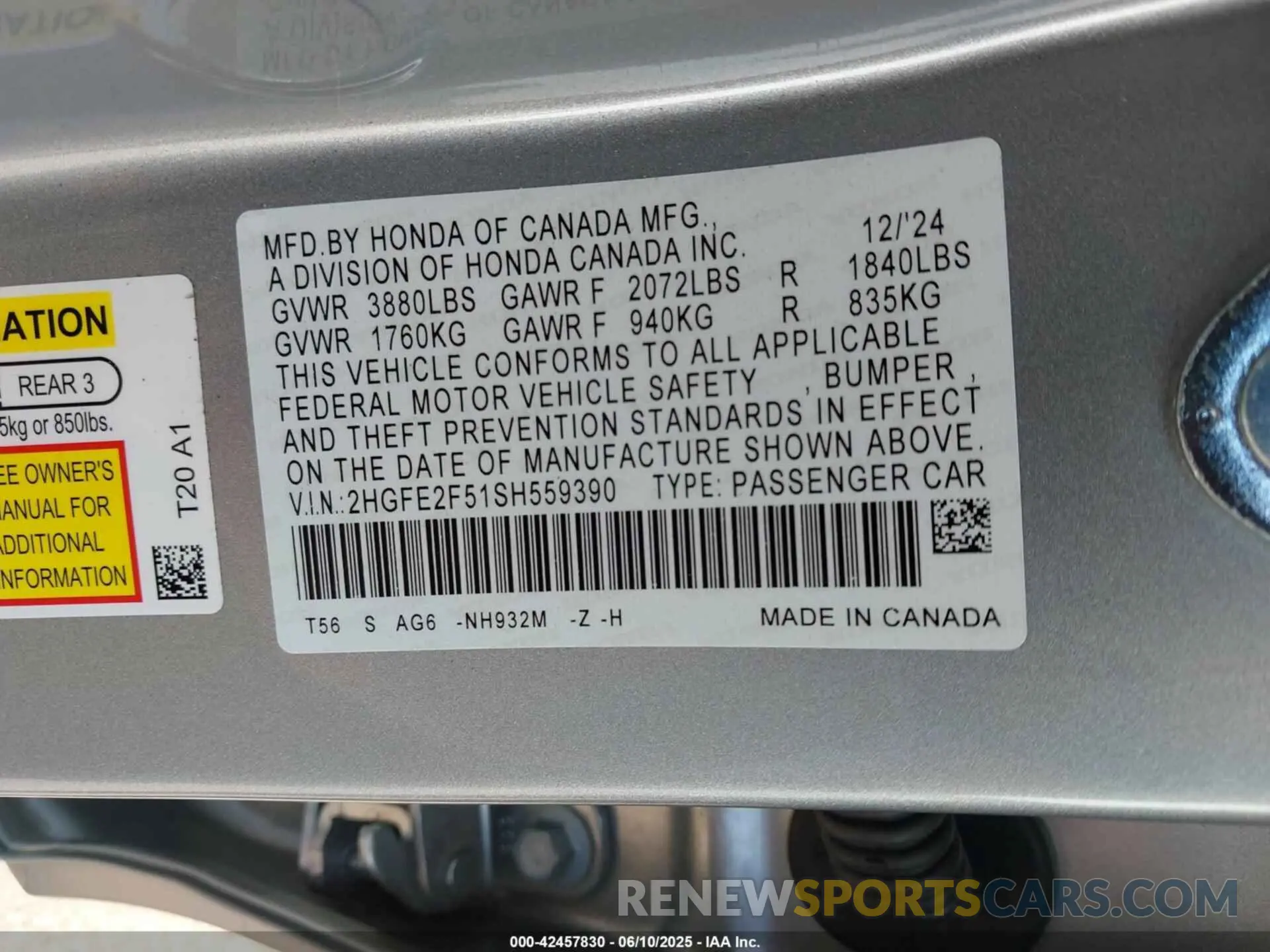 9 Photograph of a damaged car 2HGFE2F51SH559390 HONDA CIVIC 2025