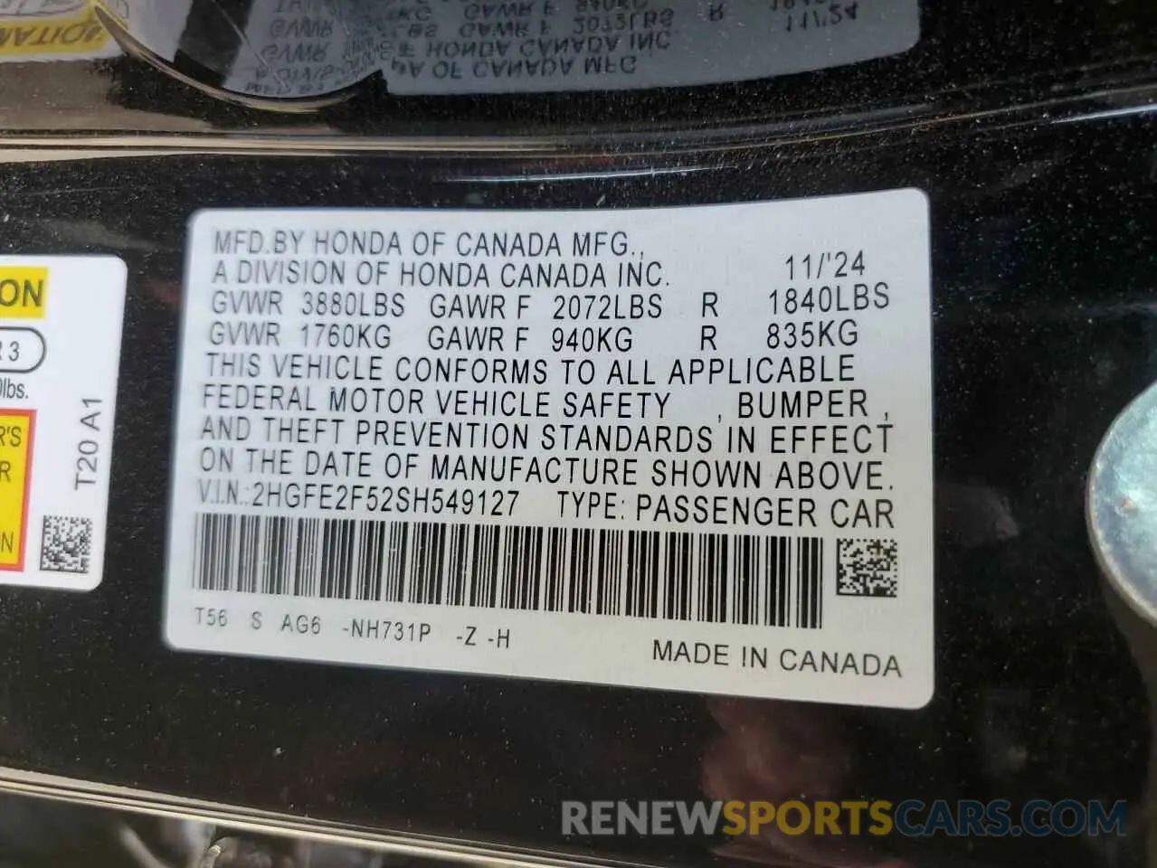 12 Photograph of a damaged car 2HGFE2F52SH549127 HONDA CIVIC 2025