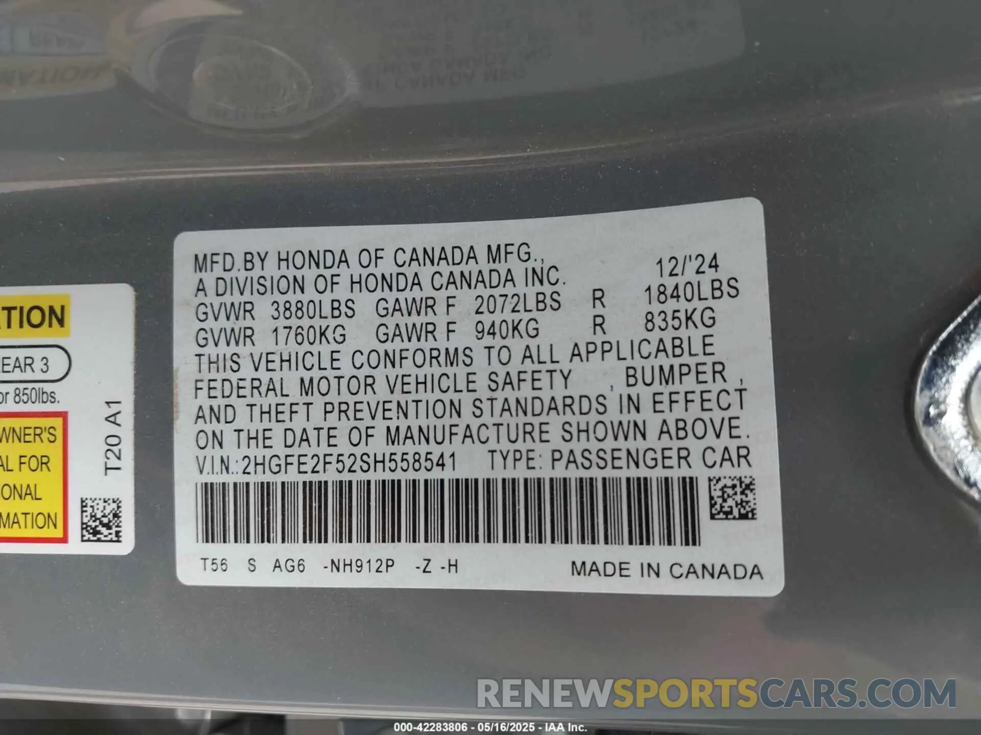 9 Photograph of a damaged car 2HGFE2F52SH558541 HONDA CIVIC 2025