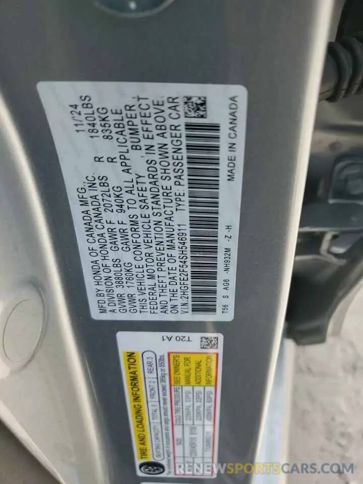 13 Photograph of a damaged car 2HGFE2F54SH546911 HONDA CIVIC 2025
