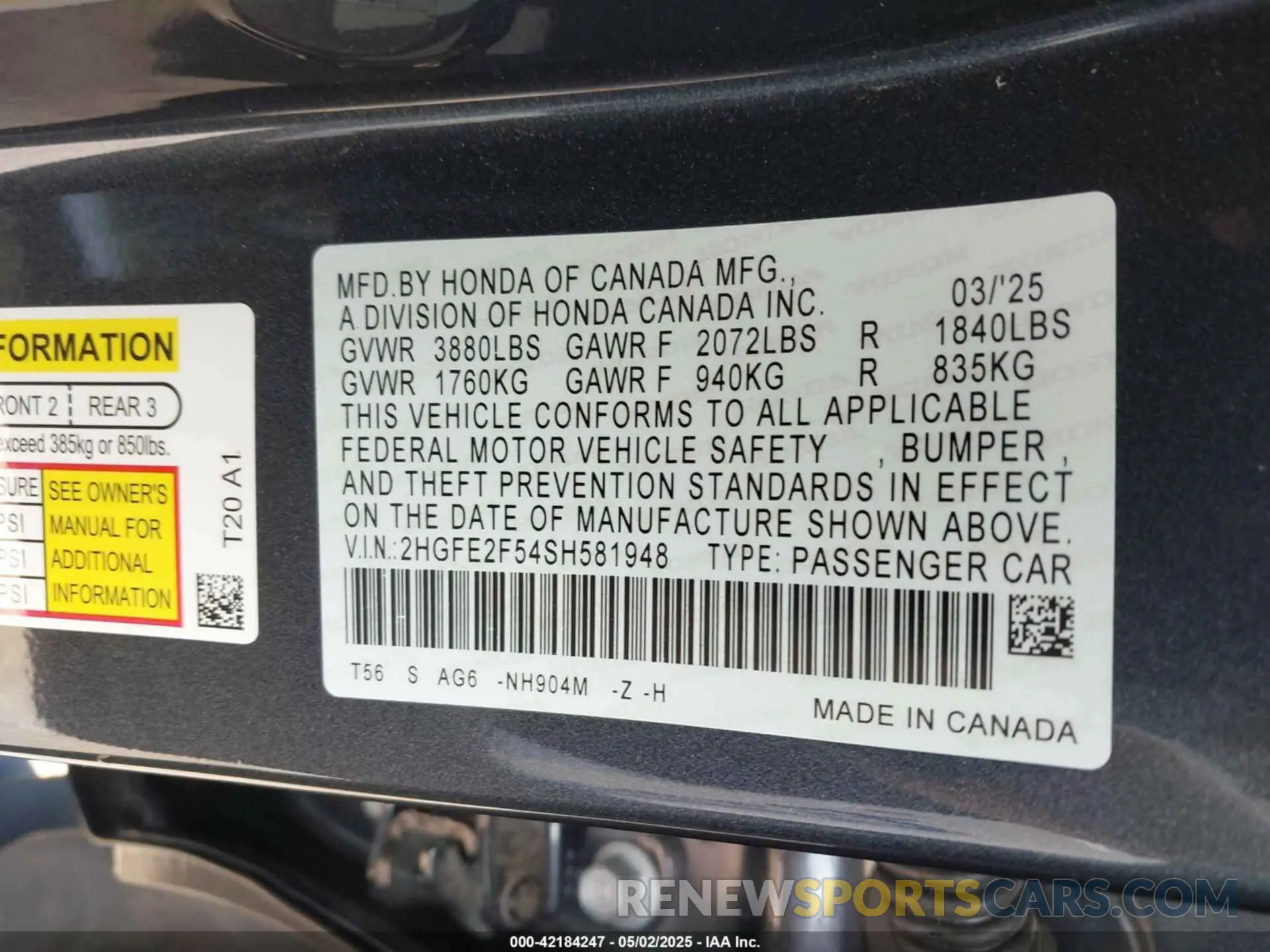 9 Photograph of a damaged car 2HGFE2F54SH581948 HONDA CIVIC 2025
