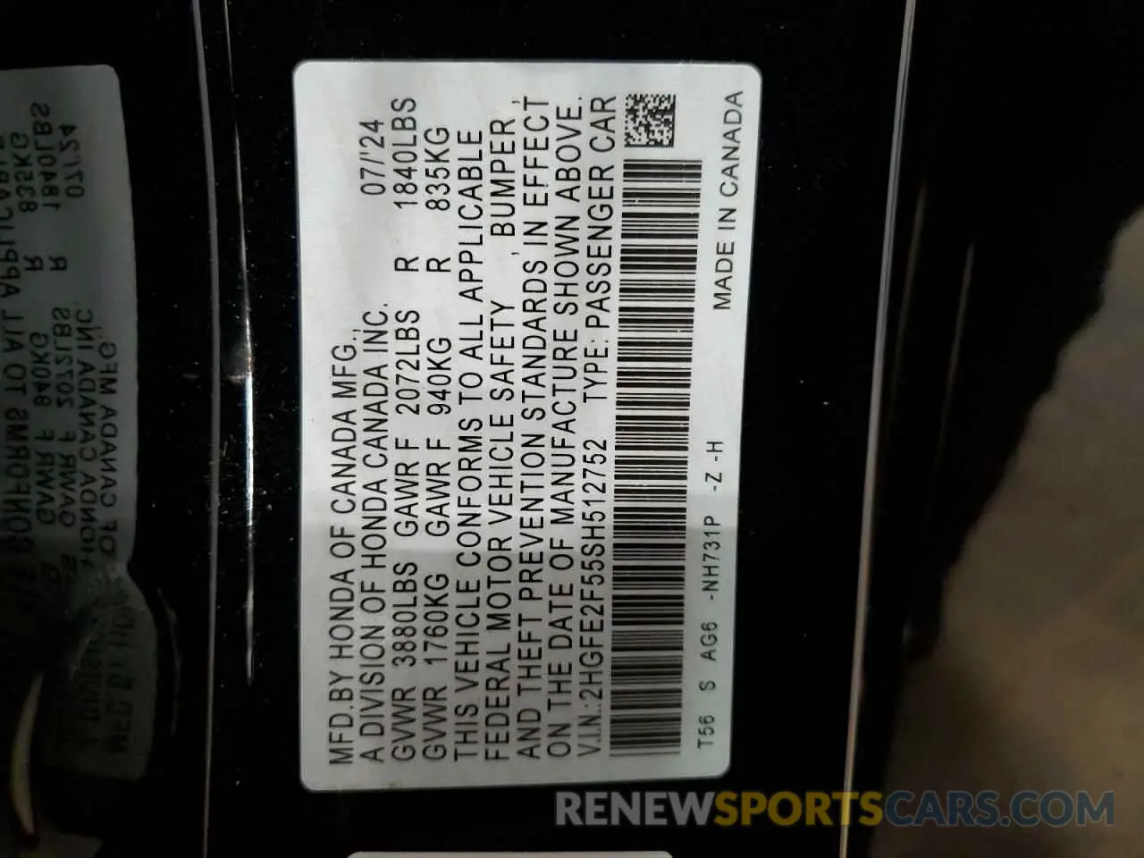 14 Photograph of a damaged car 2HGFE2F55SH512752 HONDA CIVIC 2025