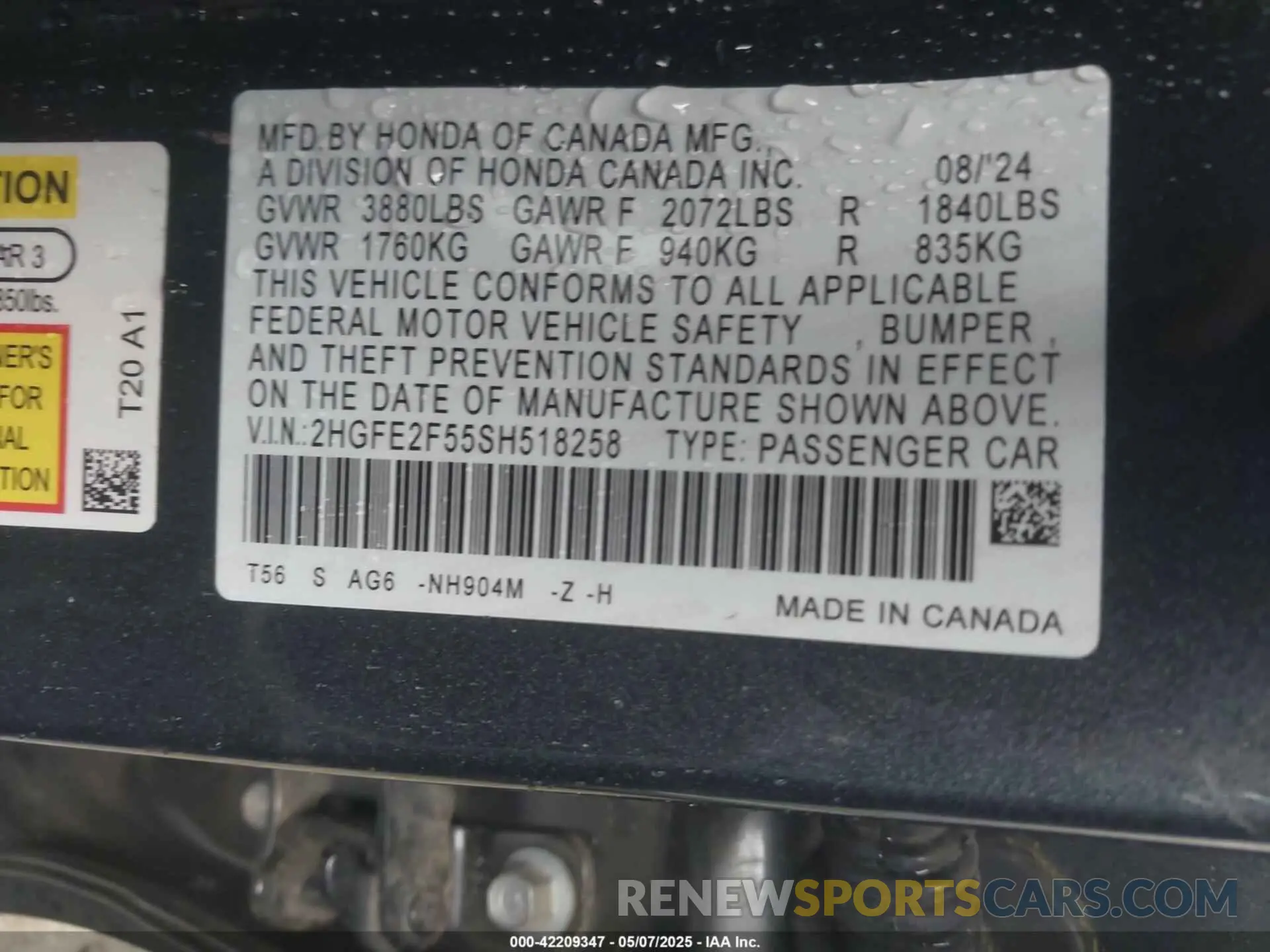 9 Photograph of a damaged car 2HGFE2F55SH518258 HONDA CIVIC 2025