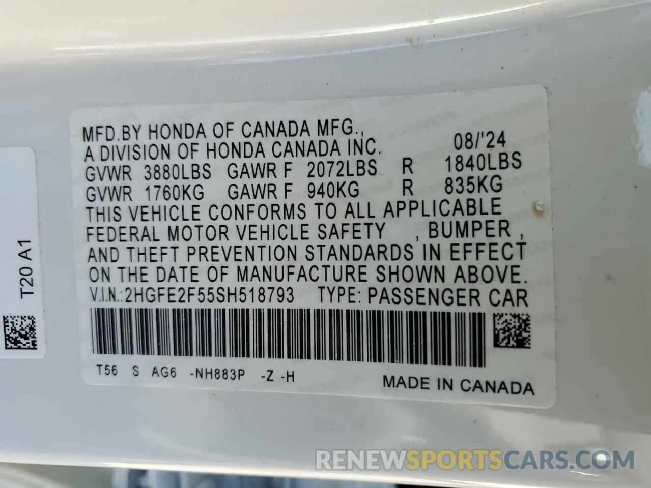 14 Photograph of a damaged car 2HGFE2F55SH518793 HONDA CIVIC 2025