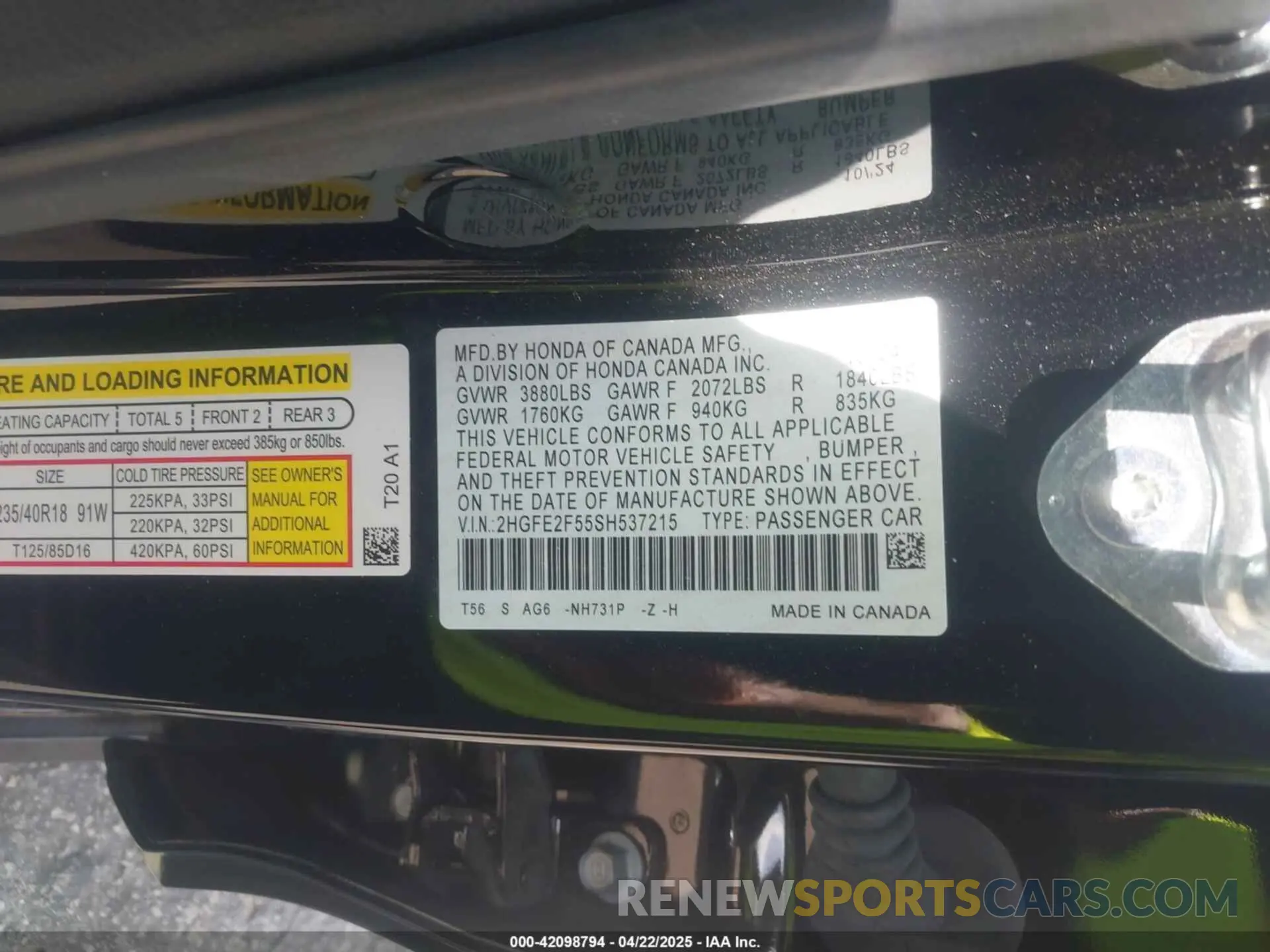 9 Photograph of a damaged car 2HGFE2F55SH537215 HONDA CIVIC 2025